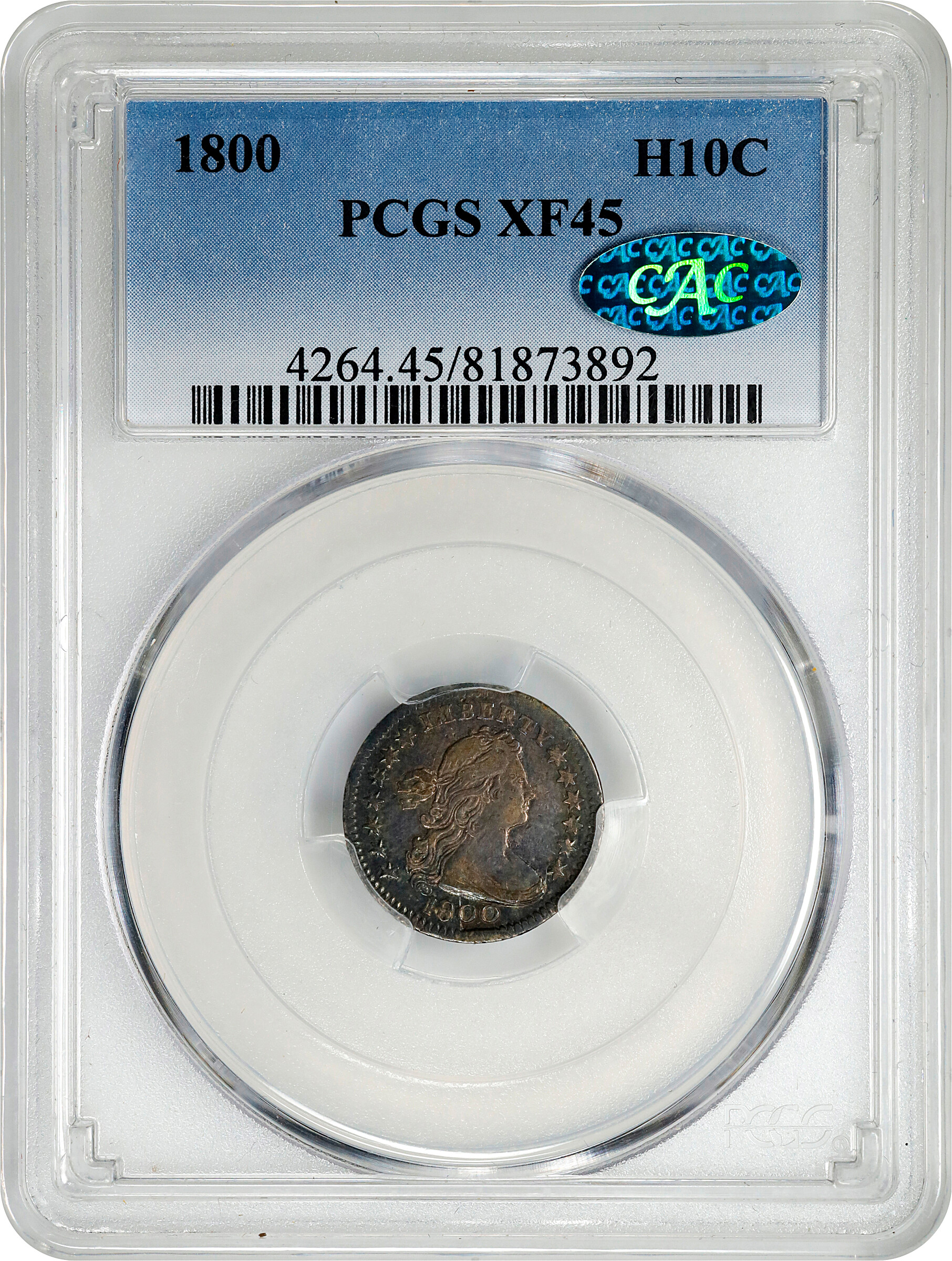 Draped Bust Half Dime H10c Heraldic Eagle, 1800-1805 [Type] XF45 thumbnail 3
