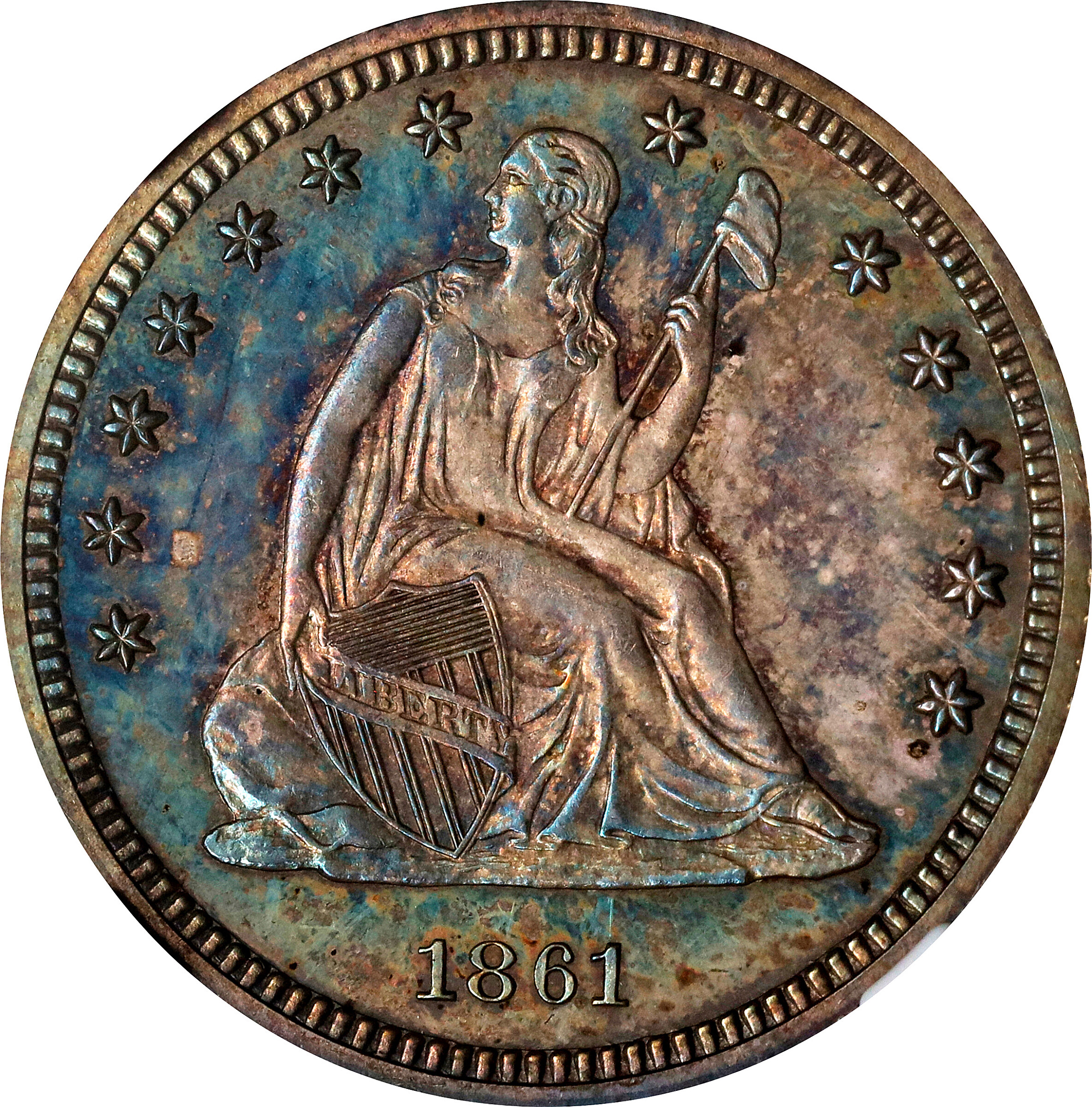 1861 Liberty Seated Quarter. Proof-64 (NGC).