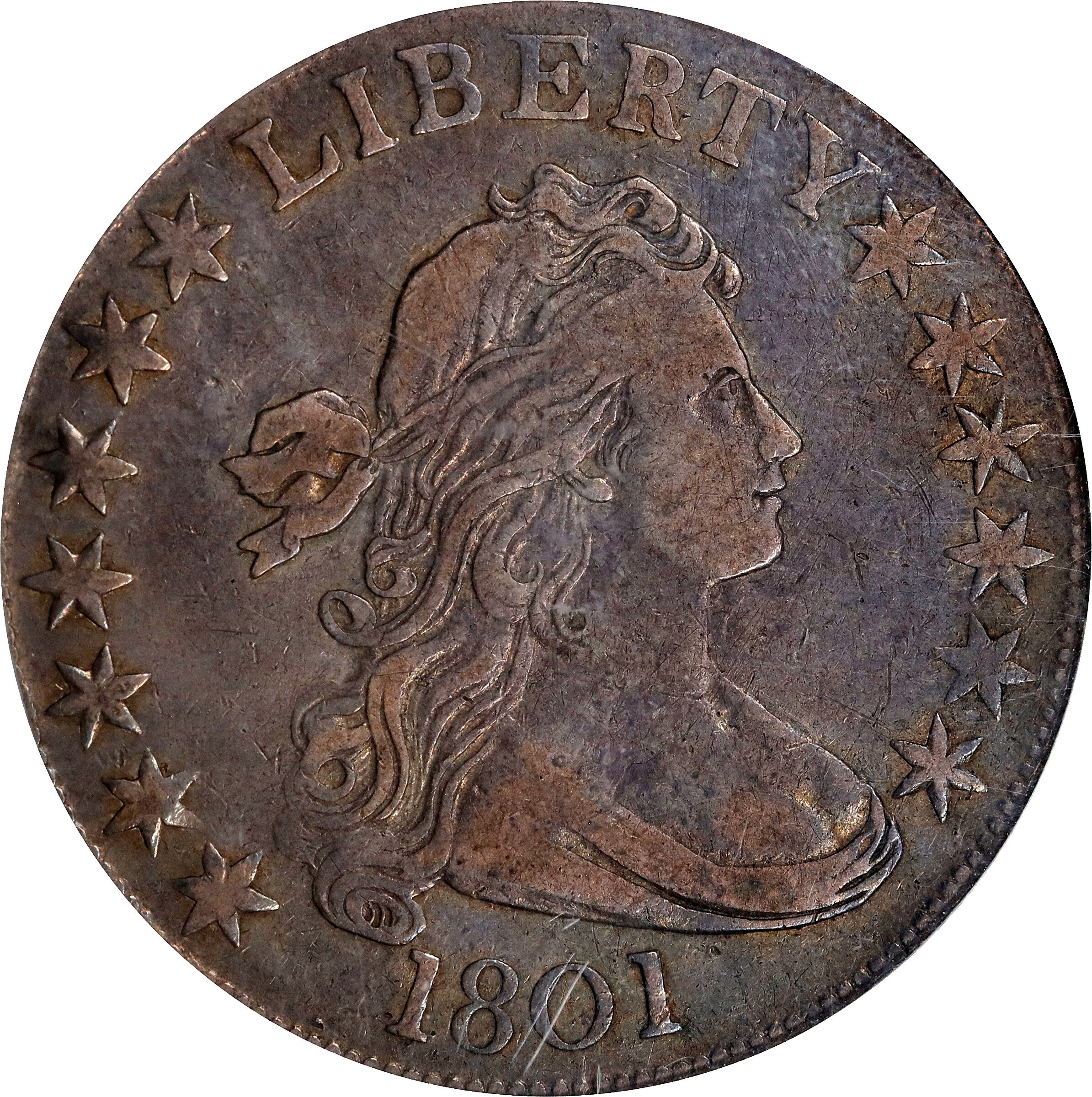 1801 Draped Bust Half Dollar. O-102, T-1. Rarity-4. VF-35 (PCGS).
