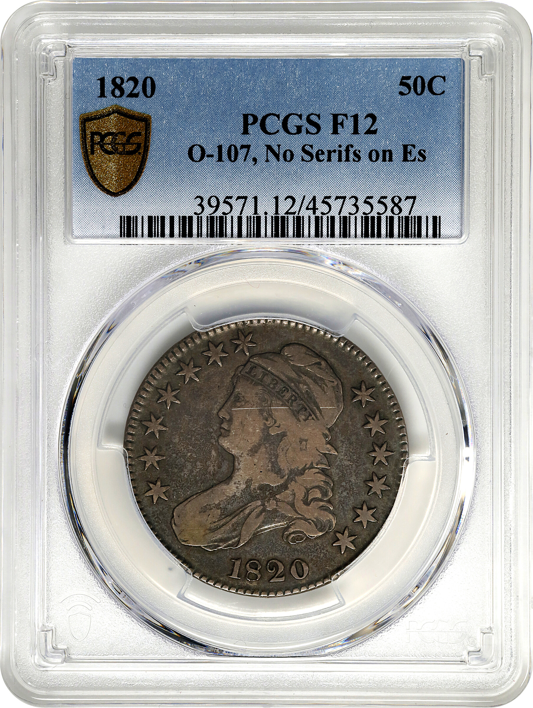 1820 50c No Serif on E's, O-107 VG10 CAC thumbnail 5