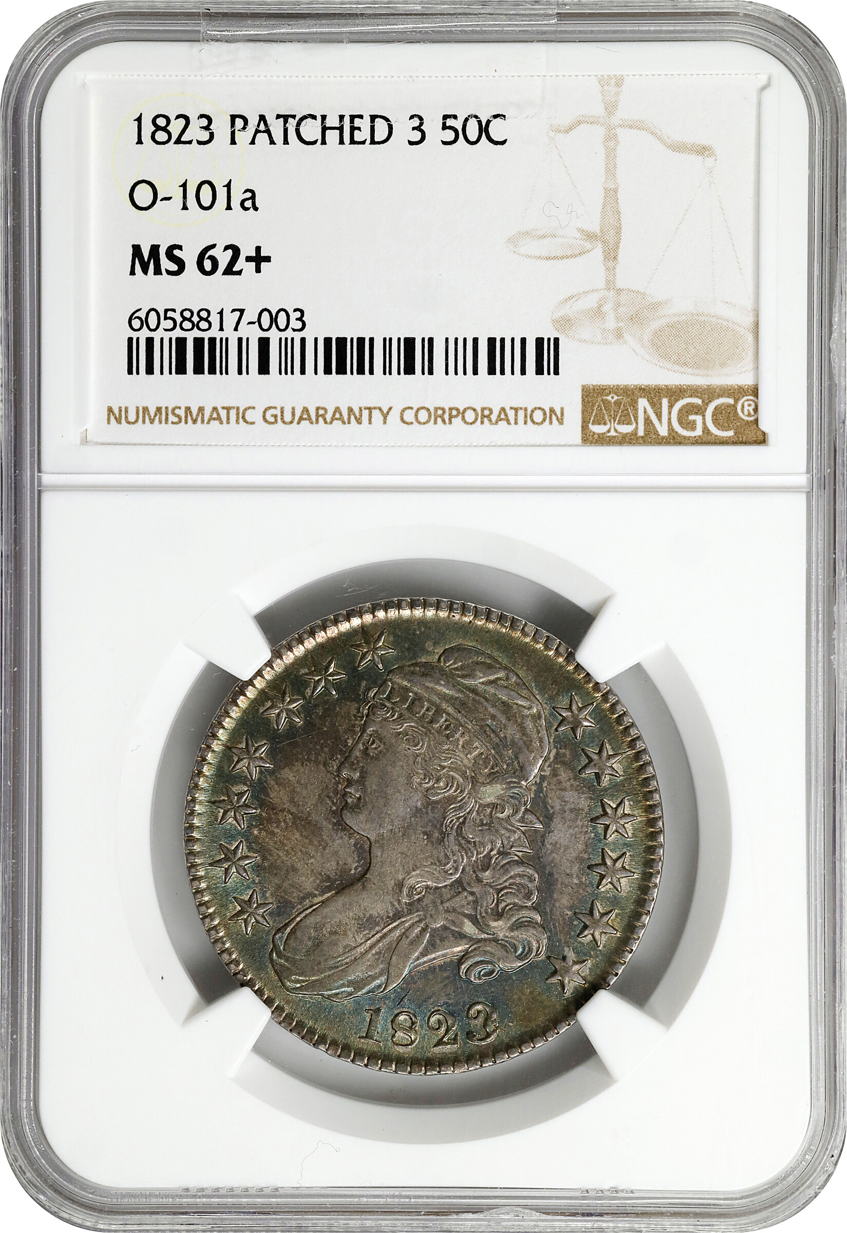 1823 50c Patched 3, O-101a MS62 thumbnail 3