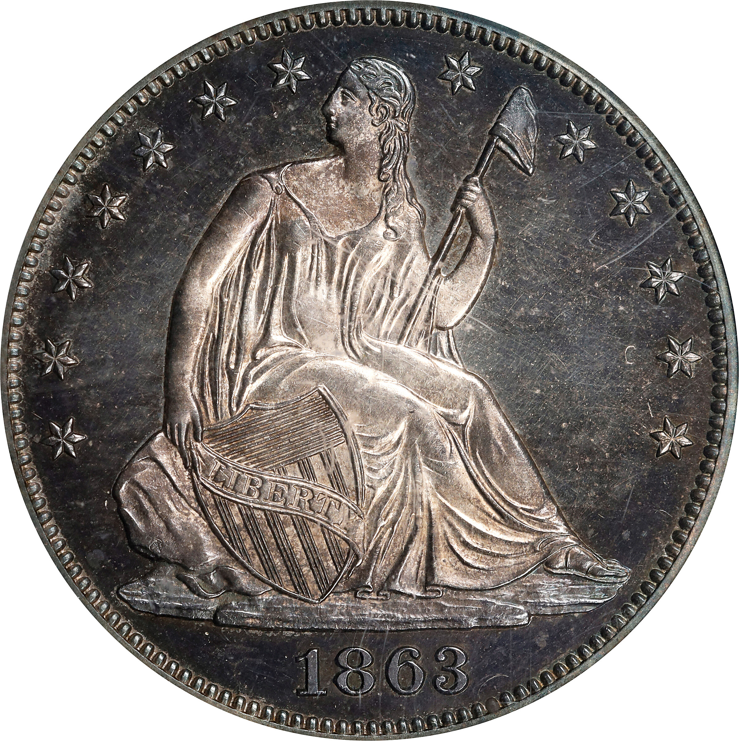 1863 Liberty Seated Half Dollar. Proof-64 Cameo (PCGS). CAC.
