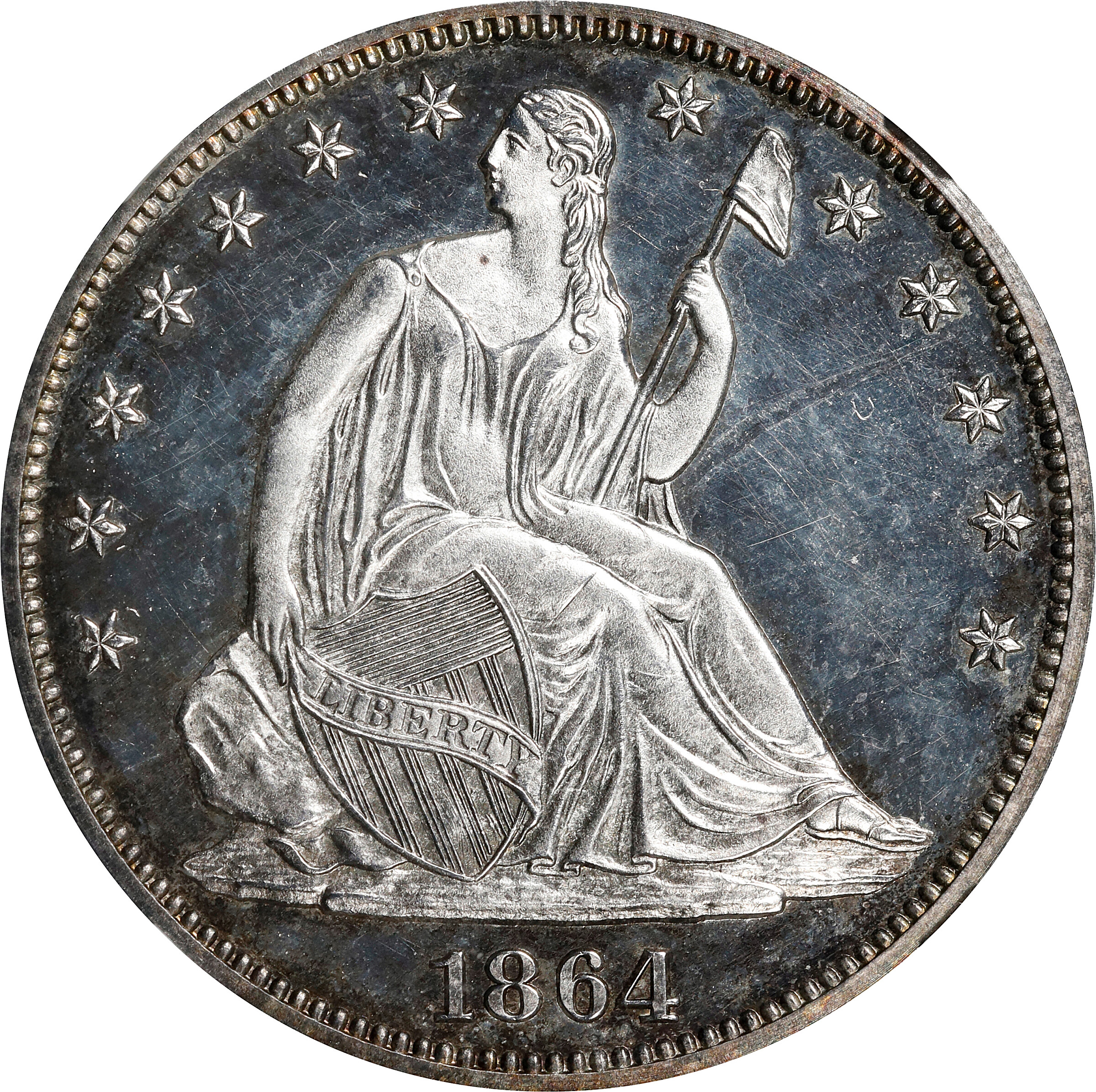 1864 Liberty Seated Half Dollar. Proof-63+ Cameo (NGC). CAC.