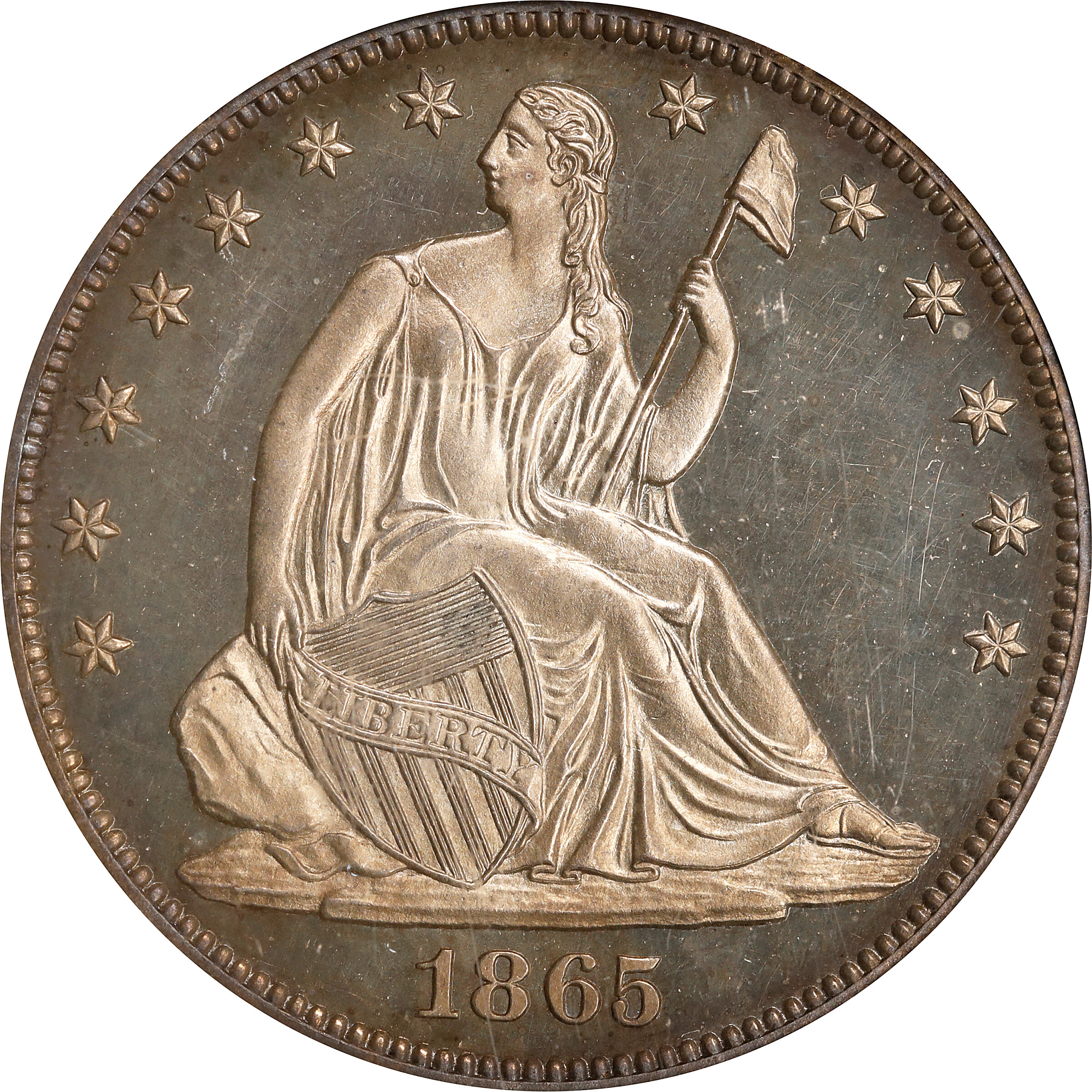 1865 Liberty Seated Half Dollar. Proof-64 Cameo (PCGS).