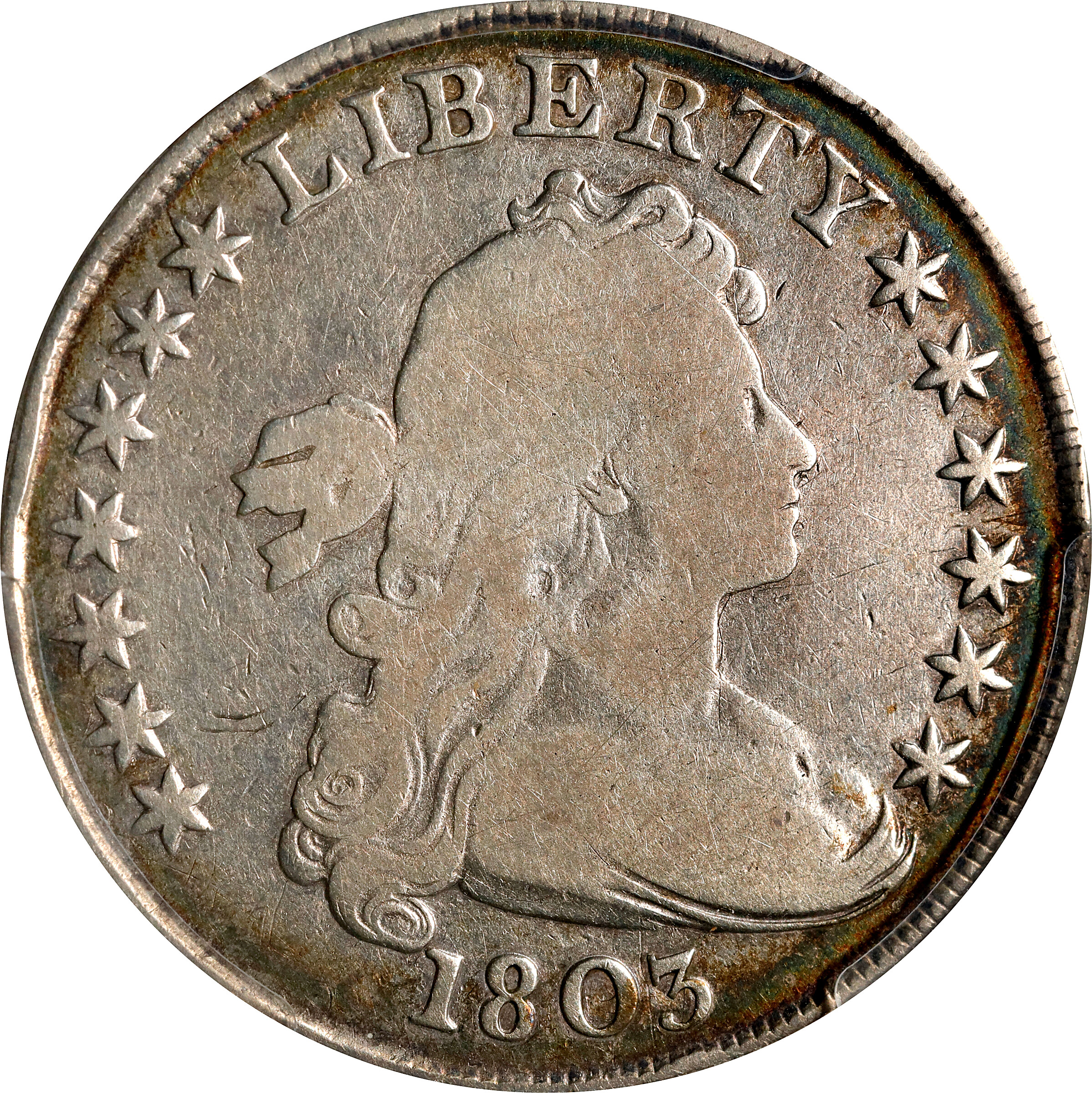1803 Draped Bust Silver Dollar. BB-255, B-6. Rarity-2. Large 3. Good-6 (PCGS).