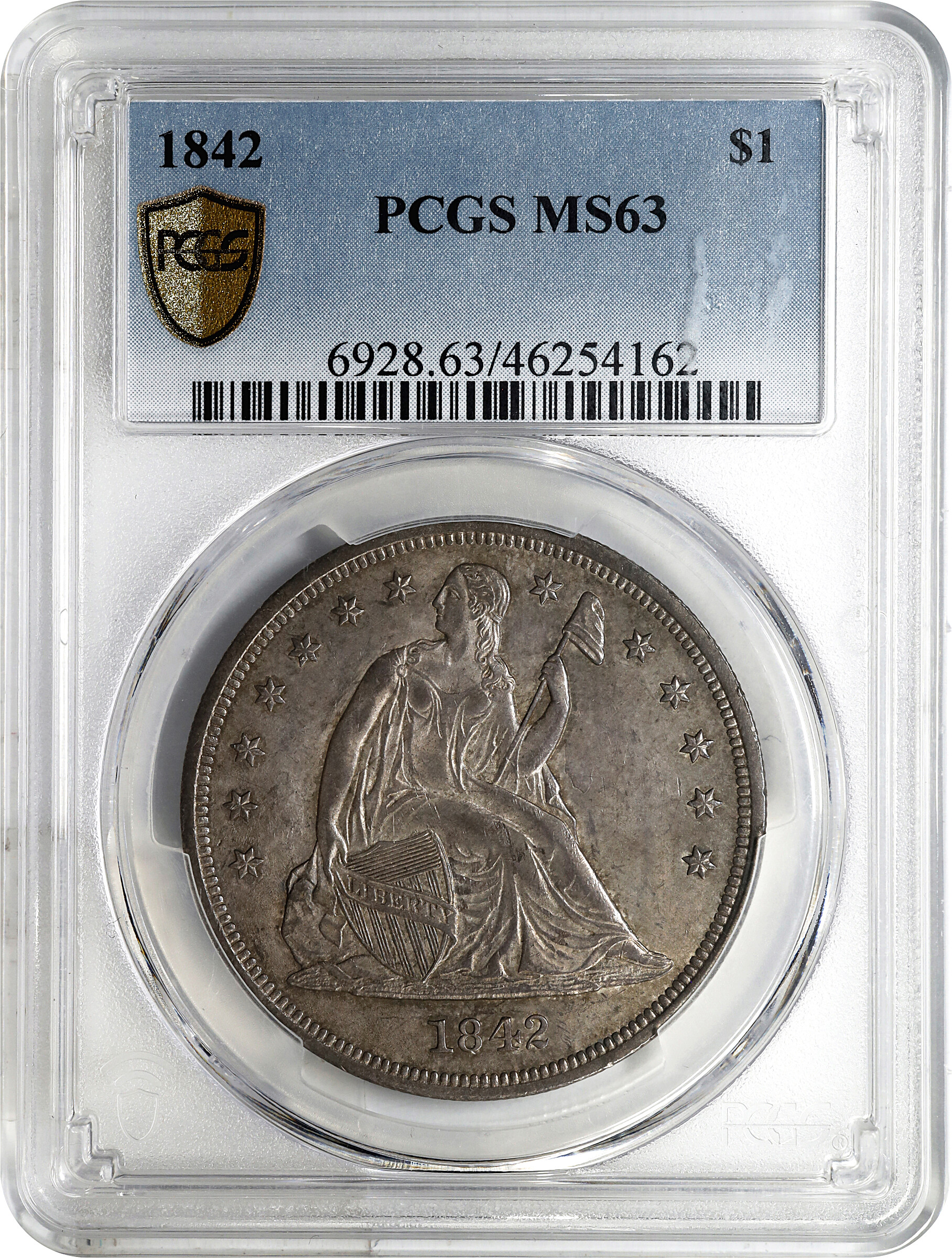 1842 $1 MS63 CAC thumbnail 3