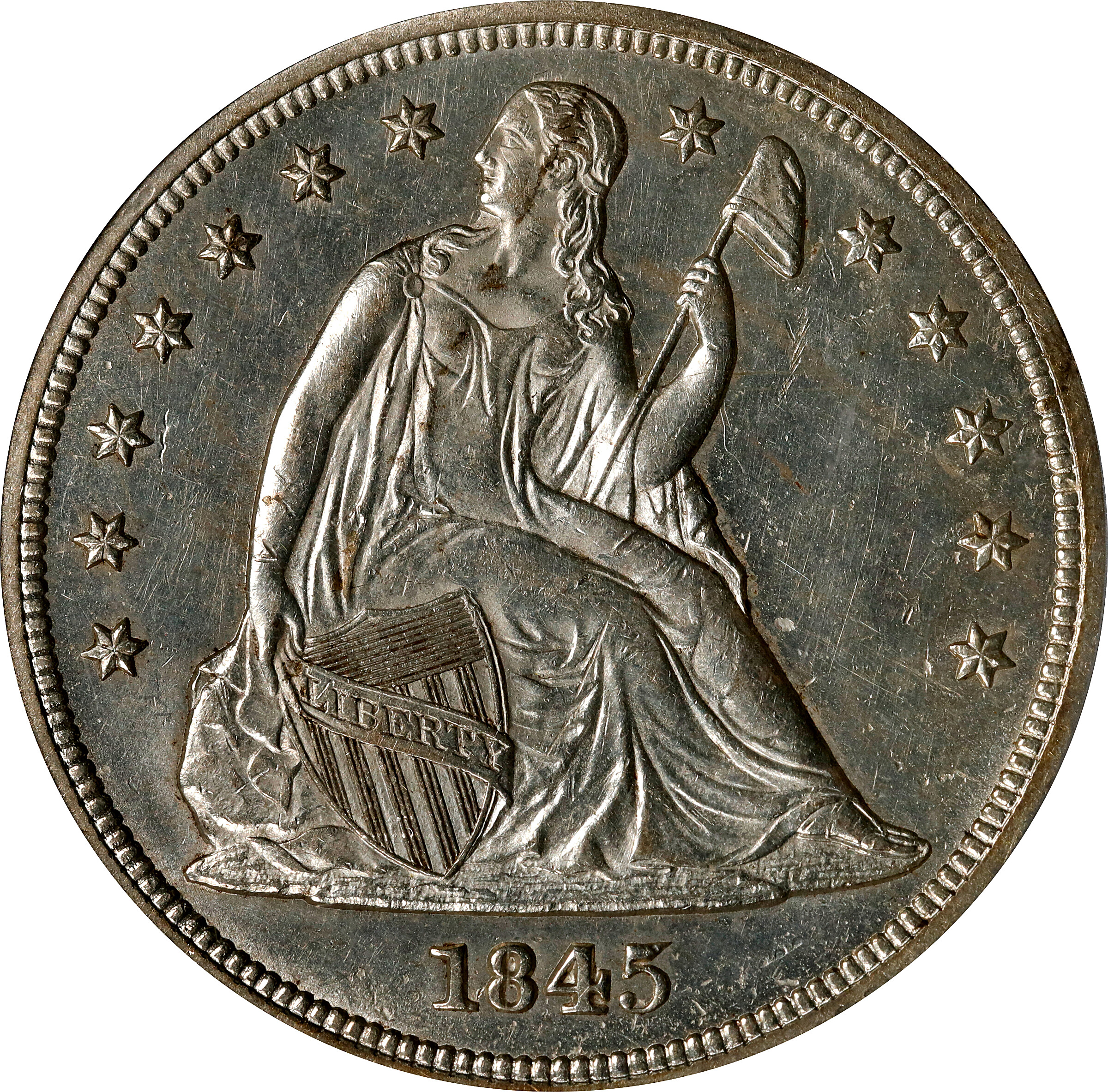1845 Liberty Seated Silver Dollar. OC-1. Rarity-2. MS-61 (PCGS). OGH.