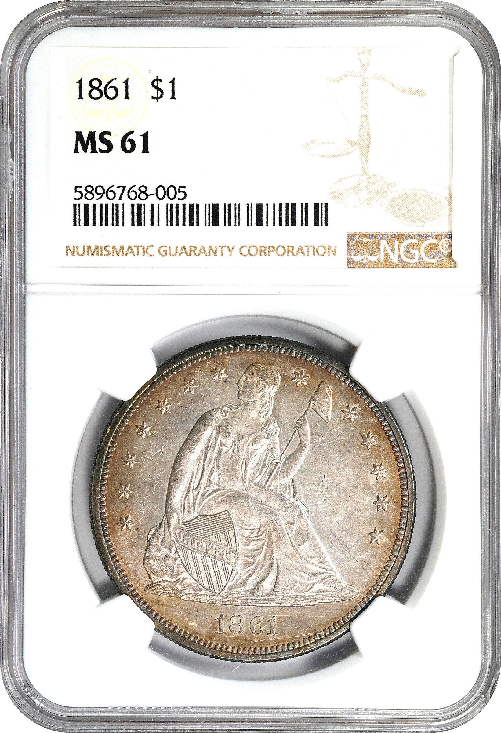 1861 $1 MS60 CAC thumbnail 3
