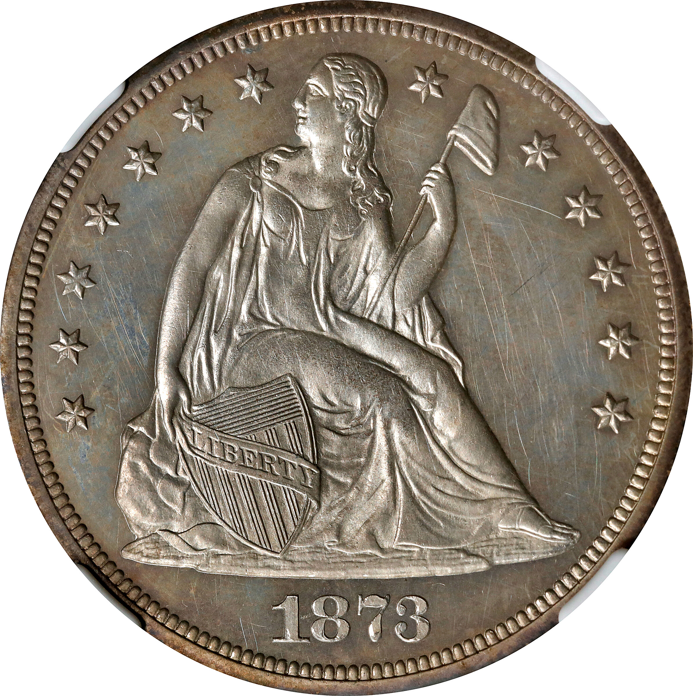 1873 Liberty Seated Silver Dollar. Proof-62 (NGC).