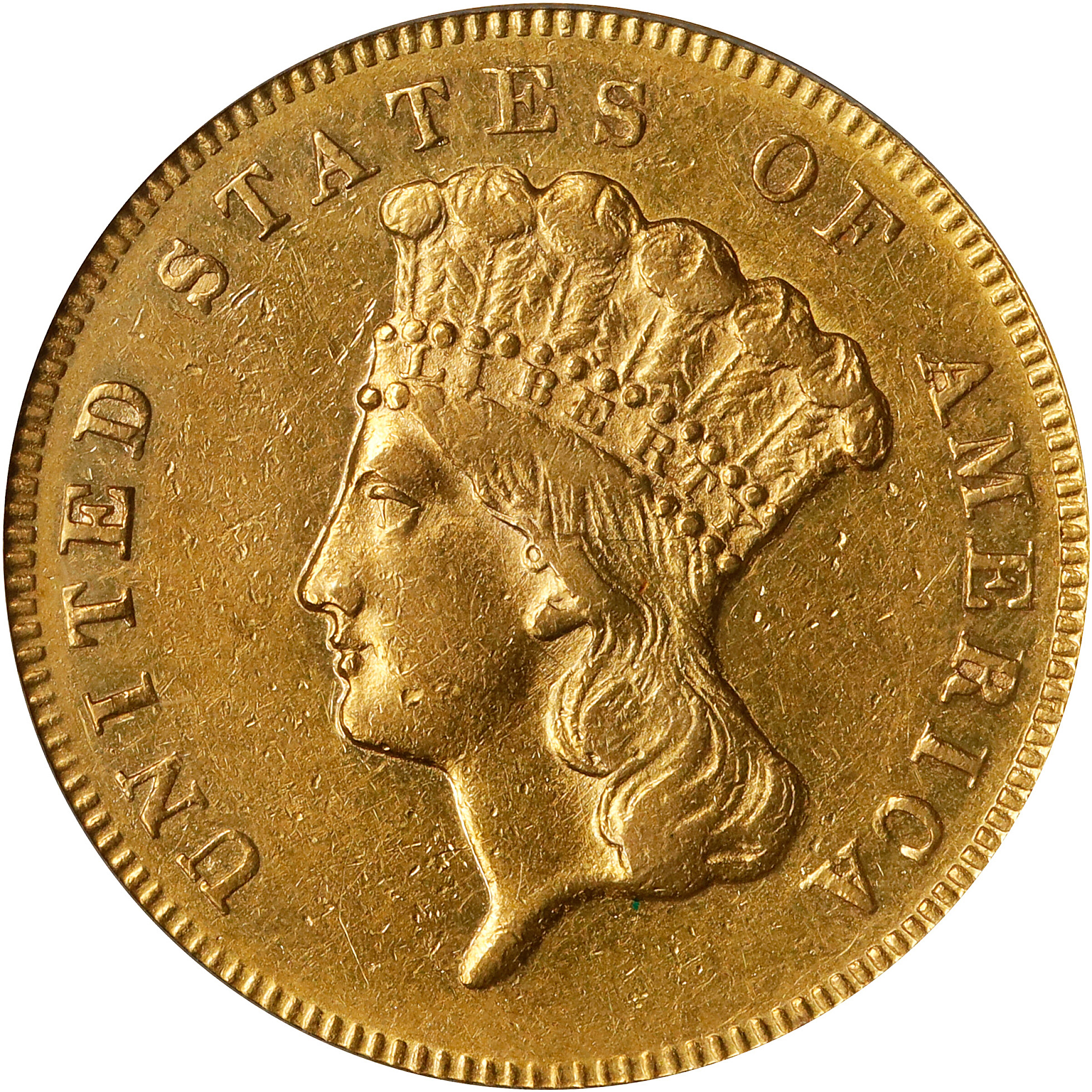 1869 Three-Dollar Gold Piece. AU-53 (PCGS).