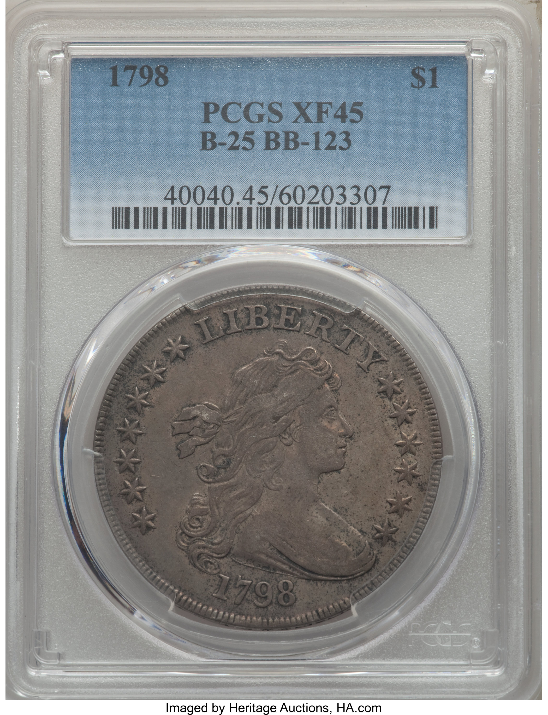 1798 $1  Large Eagle, Pointed 9, Close Date, B-25, BB-123 XF45 thumbnail 4