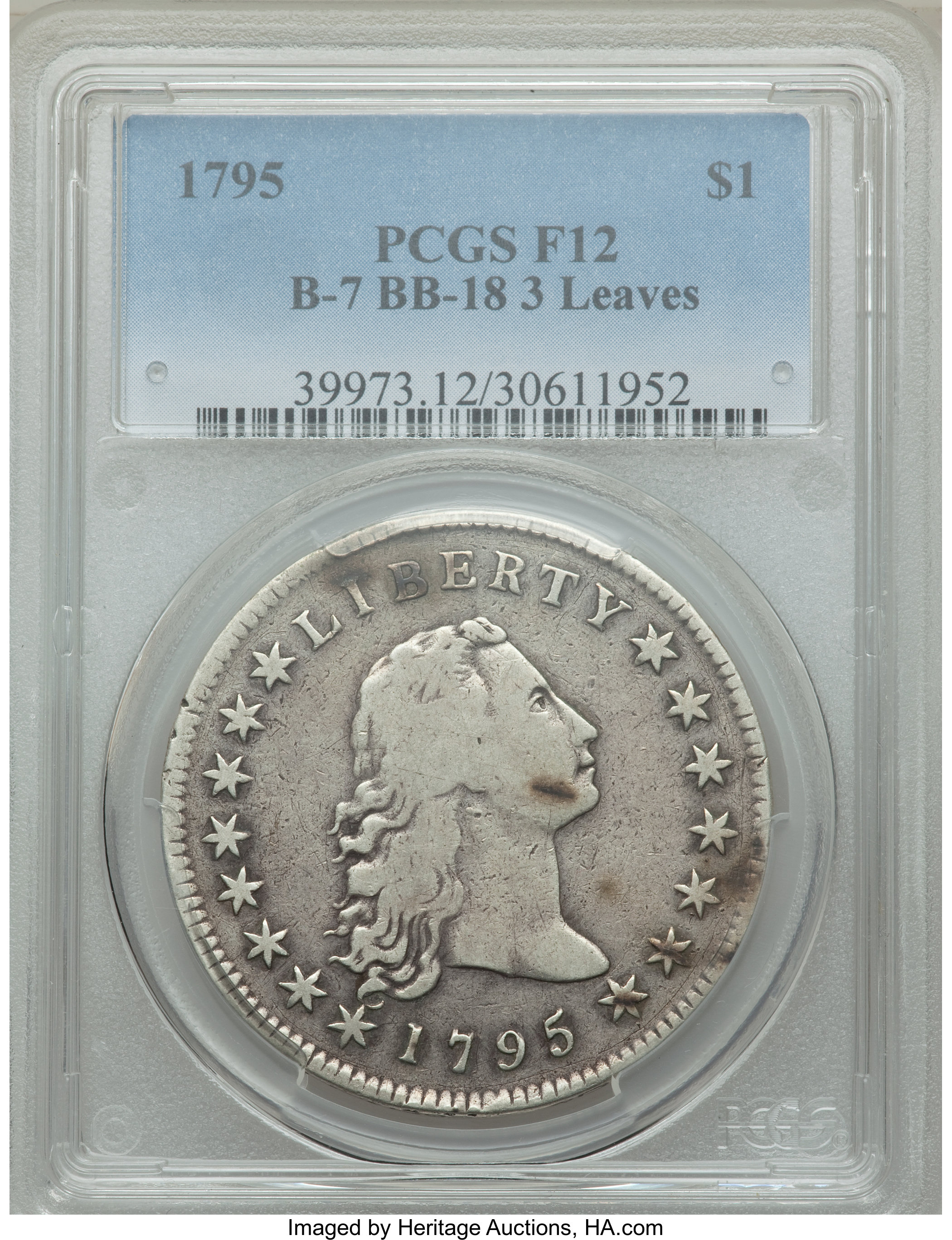 1795 $1  Flowing Hair, 3 Leaves, B-7, BB-18 P1 thumbnail 6