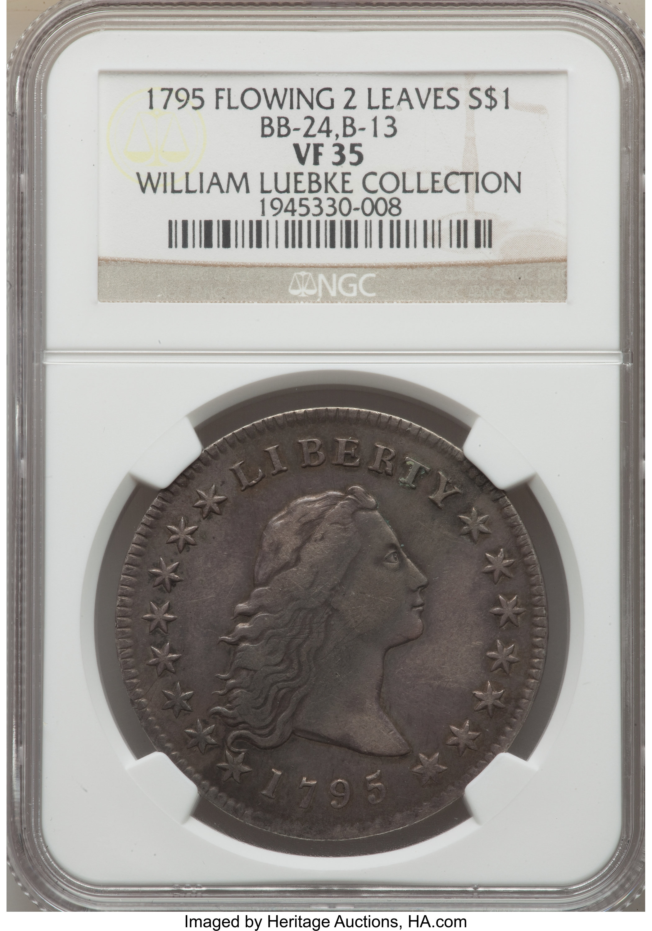 1795 $1  Flowing Hair, 2 Leaves, B-13, BB-24 AG2 thumbnail 4