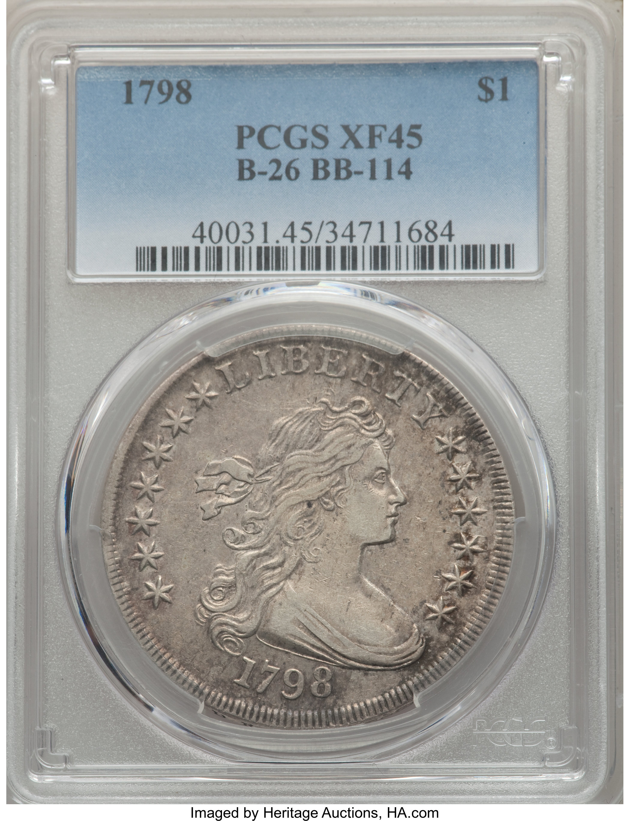 1798 $1  Large Eagle, Pointed 9, Close Date, B-26, BB-114 XF45 CAC thumbnail 19