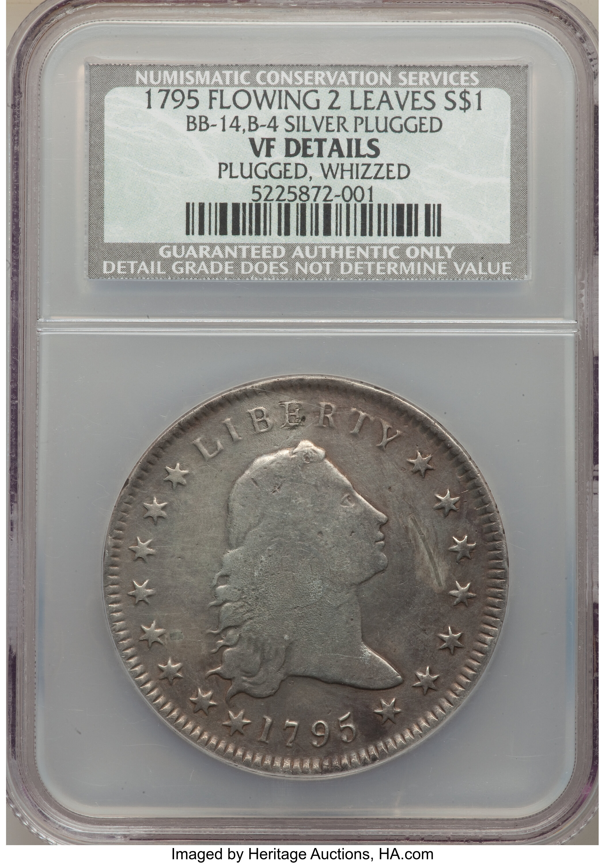 1795 $1  Flowing Hair, Silver Plug, 2 Leaves, B-4, BB-14 P1 thumbnail 6