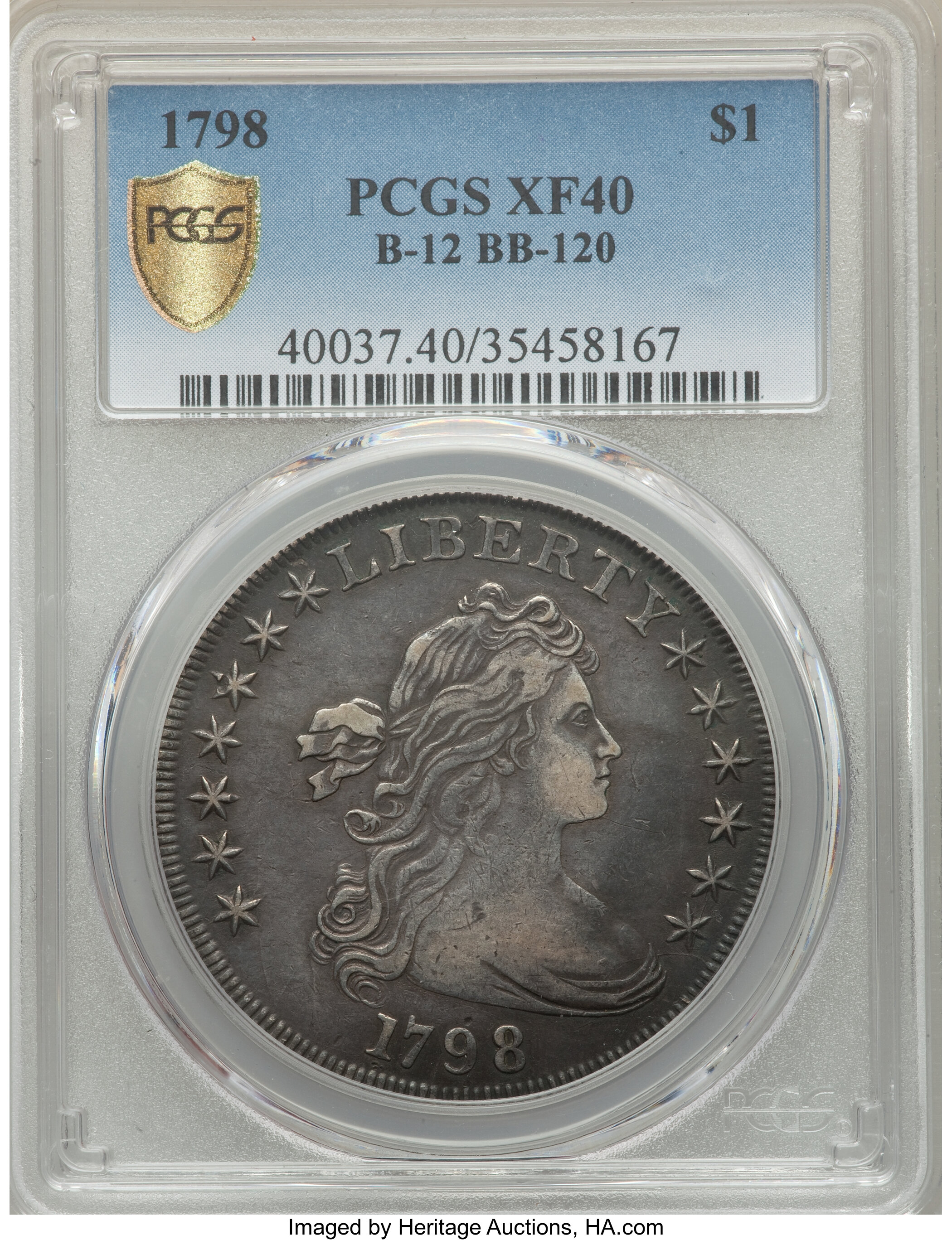 1798 $1  Large Eagle, Pointed 9, Wide Date, B-12, BB-120 XF40 thumbnail 7