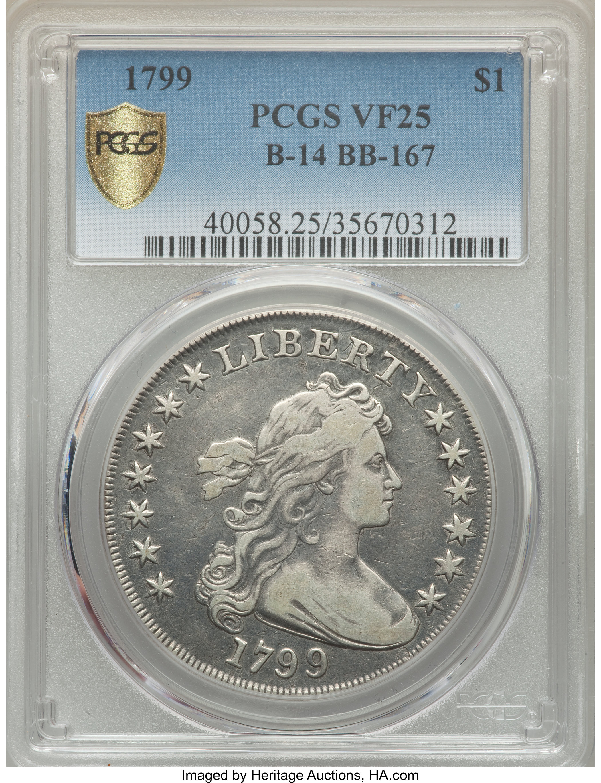 1799 $1 7x6 Stars, B-14, BB-167, R.3, VF25 PCGS Secure. ...