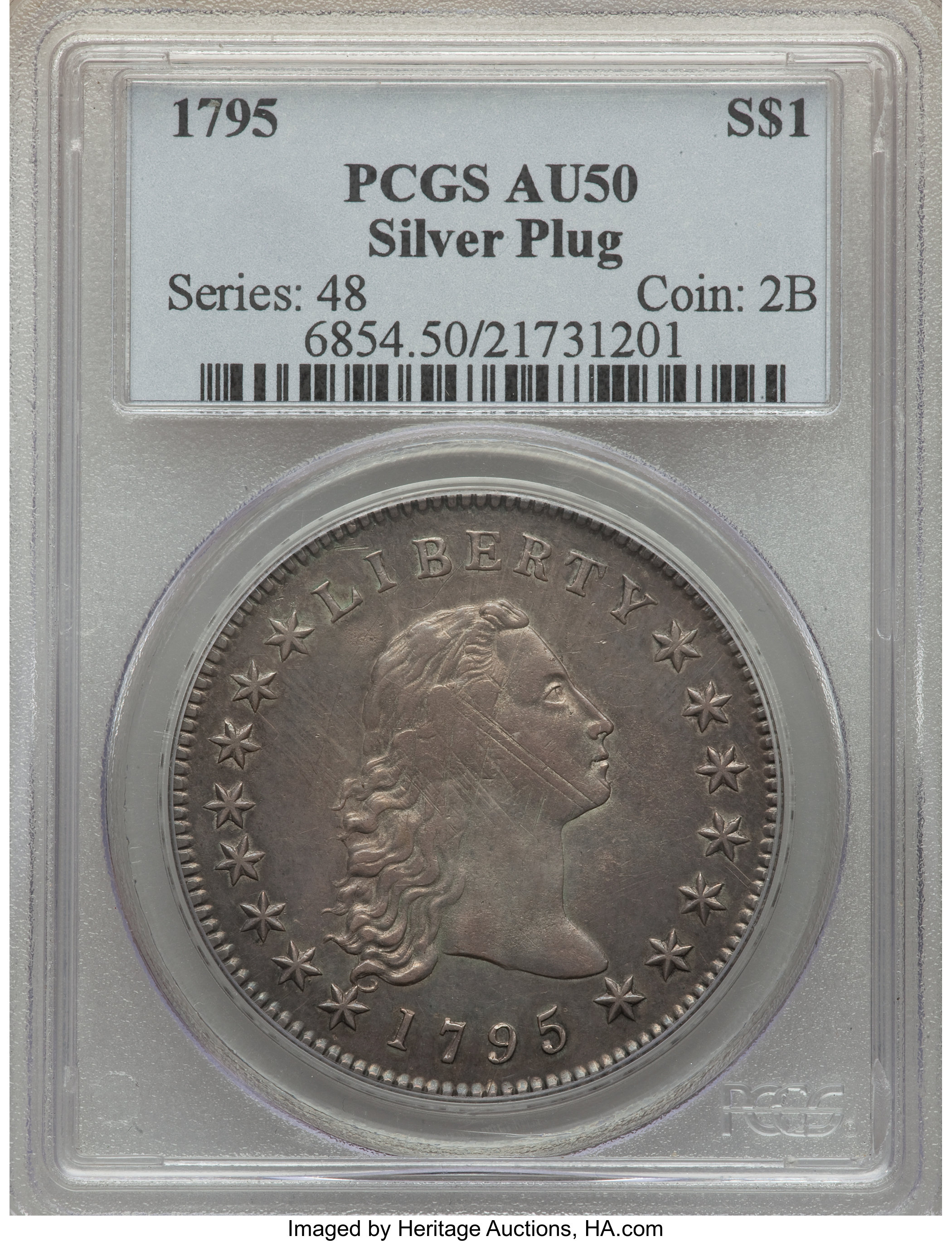 1795 $1  Flowing Hair, Silver Plug, 3 Leaves, B-7, BB-18 AU53 thumbnail 9