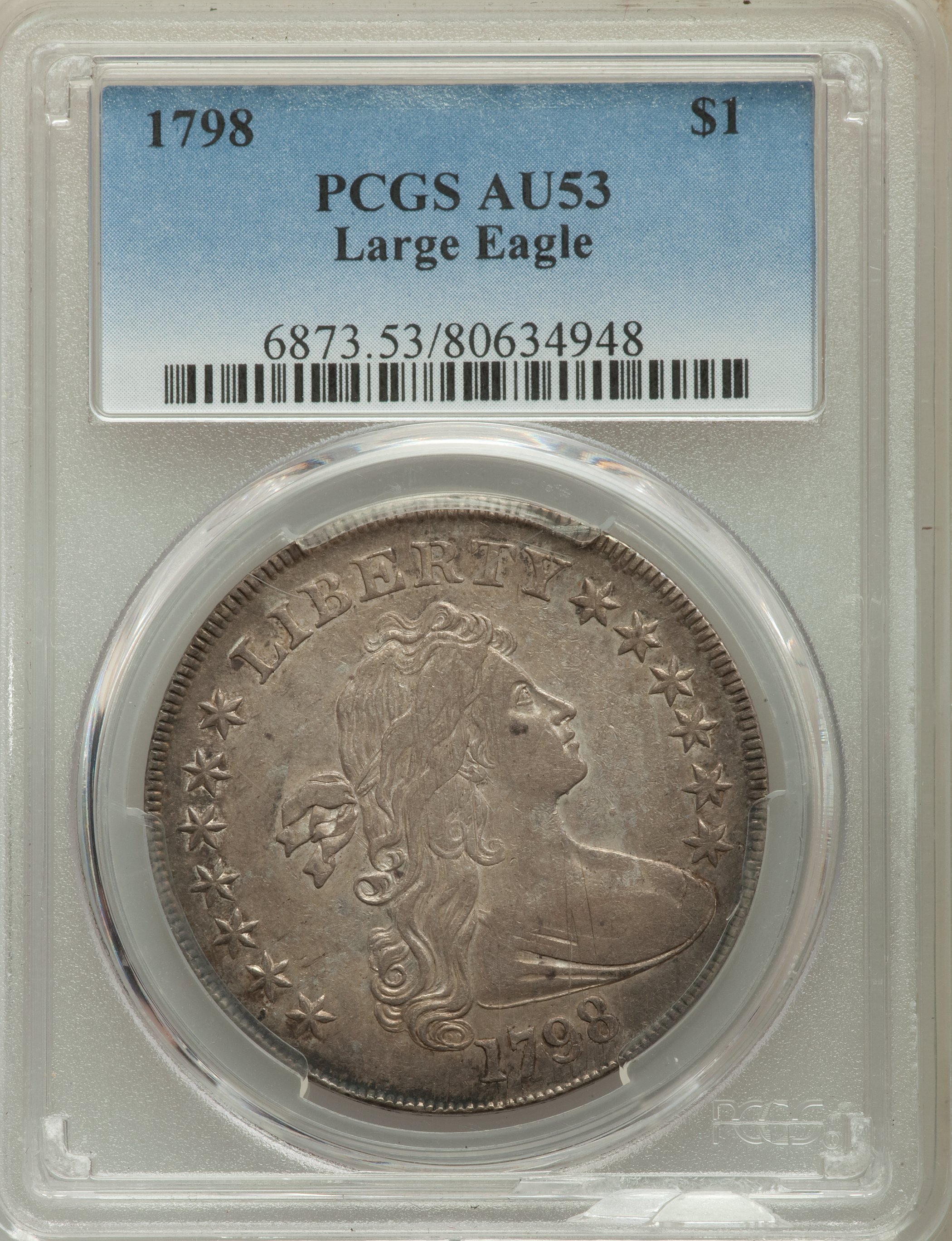 1798 $1  Large Eagle, Pointed 9, Close Date, B-25, BB-123 AU58 thumbnail 12