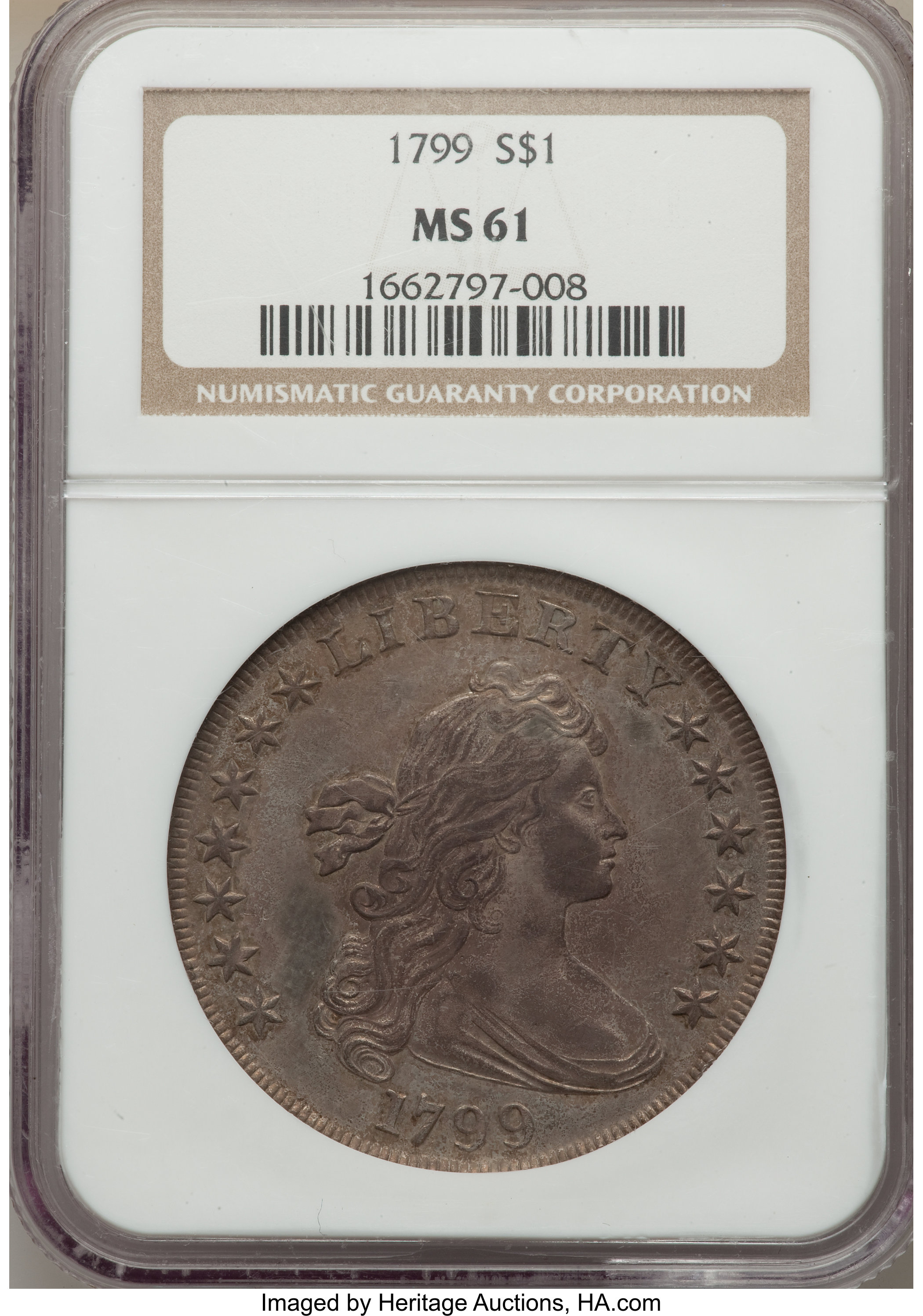 1799 $1  7x6 Stars, B-9, BB-166 MS61 CAC thumbnail 4