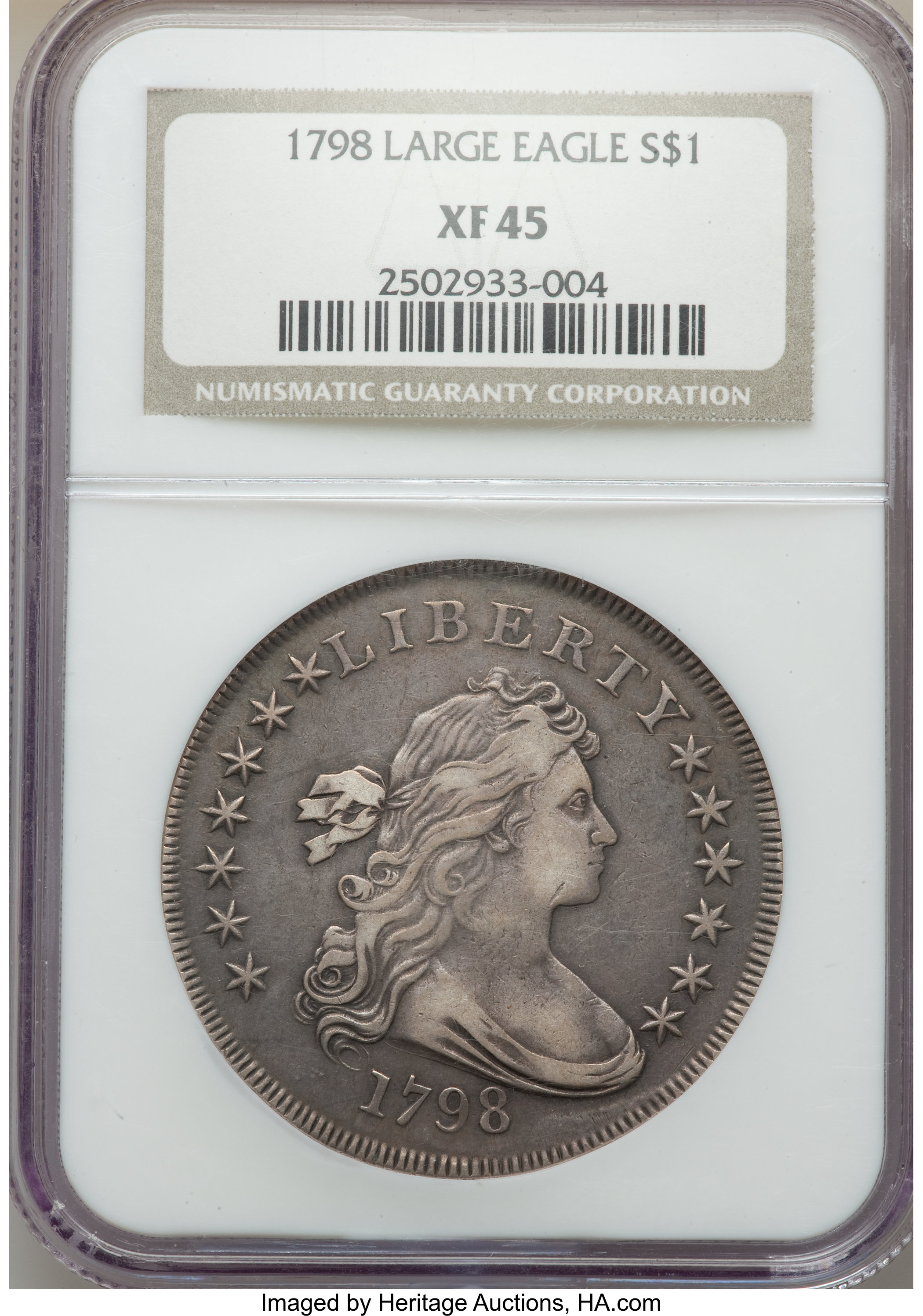1798 $1  Large Eagle, Pointed 9, Close Date, B-9, BB-121 XF45 CAC thumbnail 8