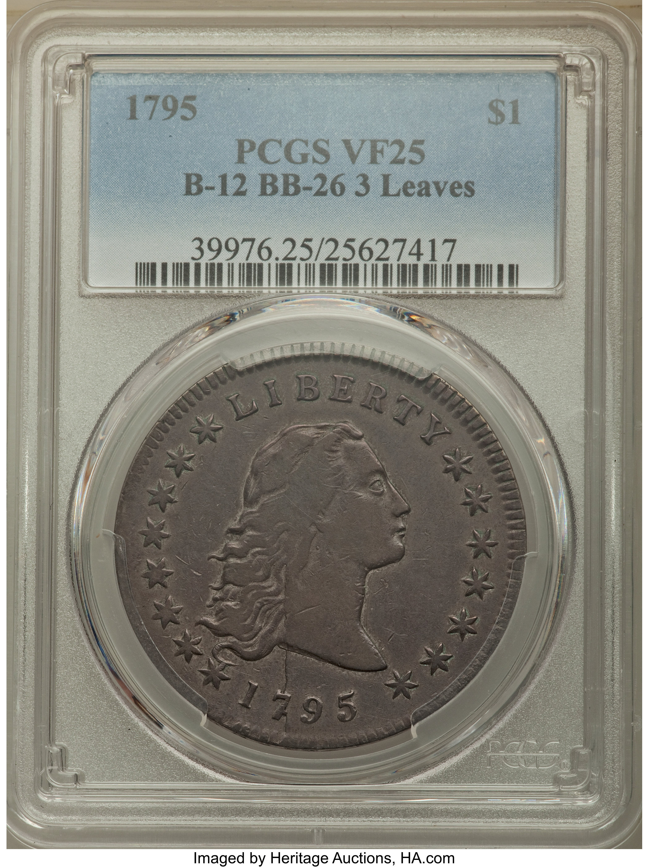 1795 $1  Flowing Hair, 3 Leaves, B-12, BB-26 P1 thumbnail 16