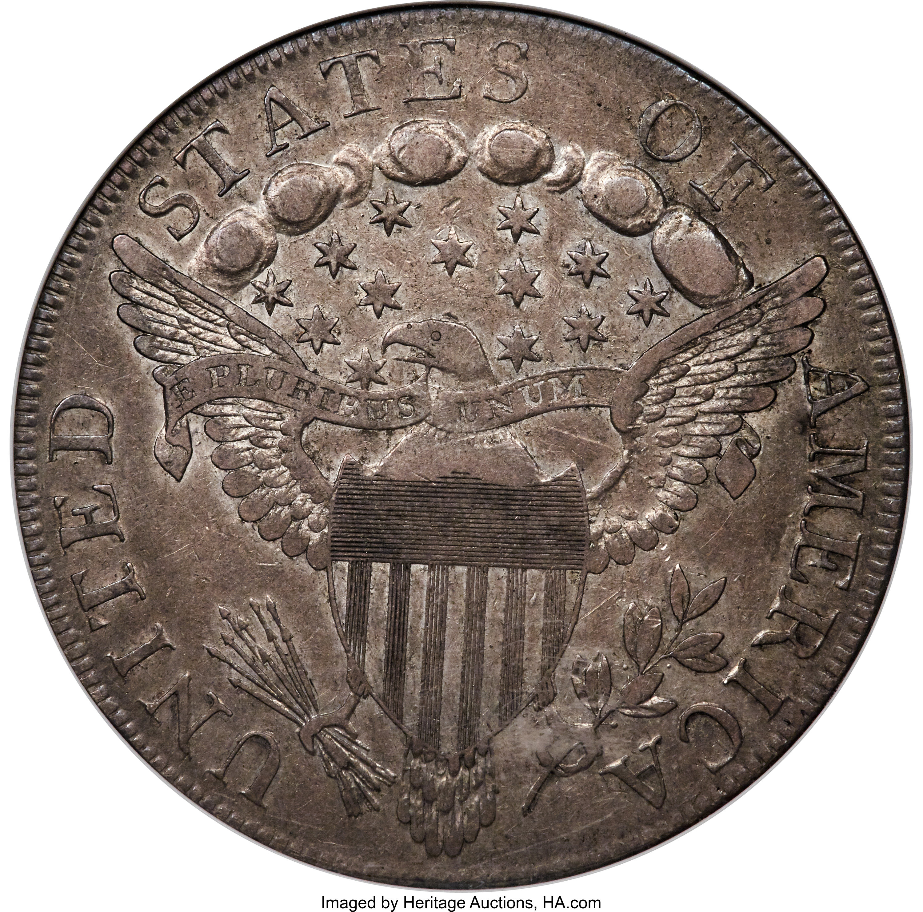 1798 $1  Large Eagle, Knob 9, 10 Arrows, 5 Vertical Lines, B-6, BB-96 XF45 thumbnail 4