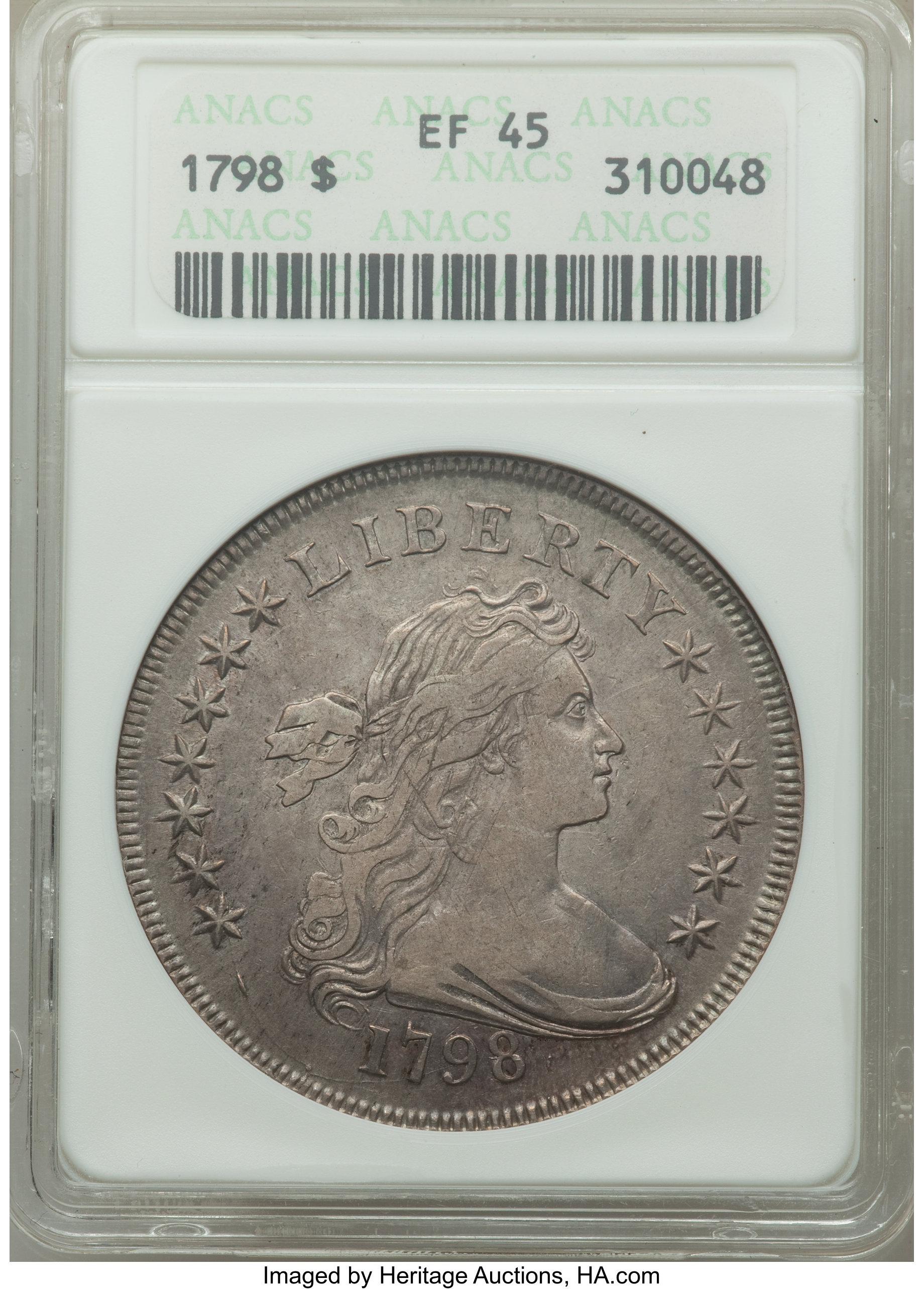 1798 $1  Large Eagle, Knob 9, 10 Arrows, 5 Vertical Lines, B-6, BB-96 XF45 thumbnail 5