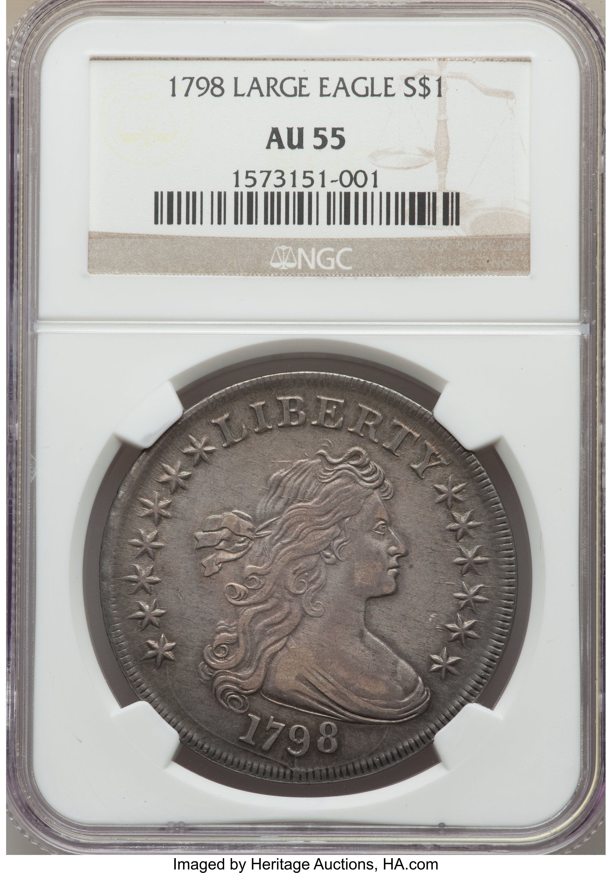 1798 $1  Large Eagle, Pointed 9, Close Date, B-28, BB-118 AU55 thumbnail 4
