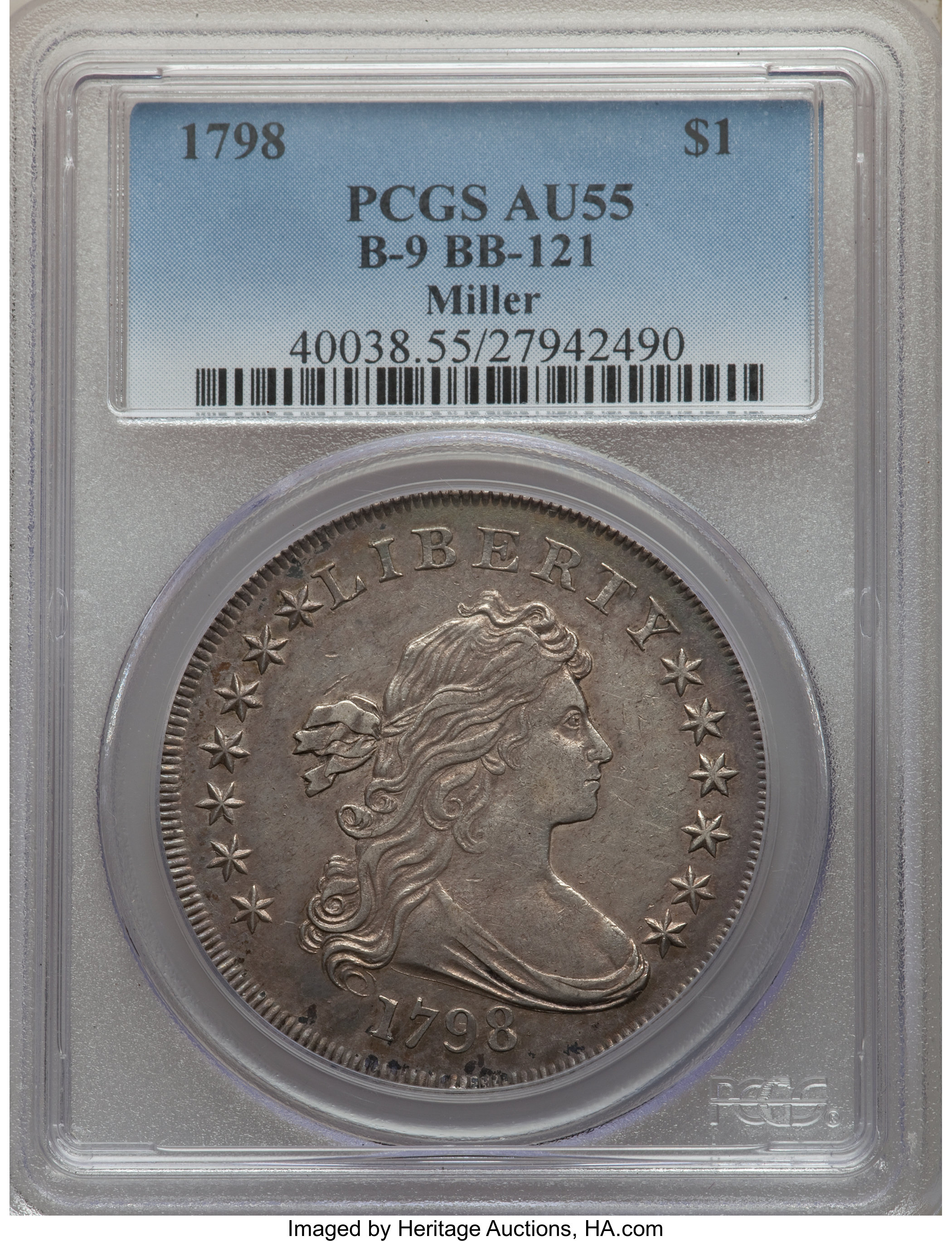 1798 $1  Large Eagle, Pointed 9, Close Date, B-9, BB-121 AU53 thumbnail 13