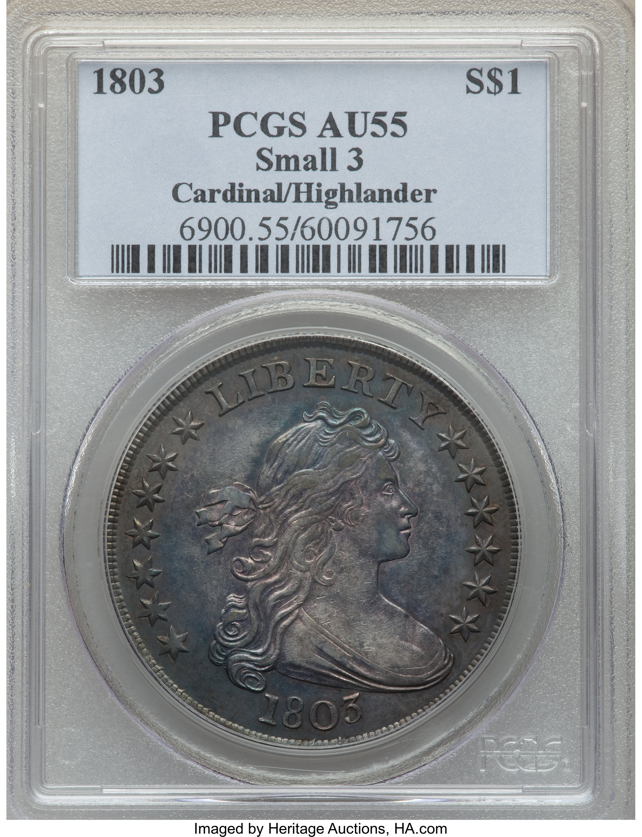 1803 $1  Small 3, B-5, BB-252 AU55 CAC thumbnail 5