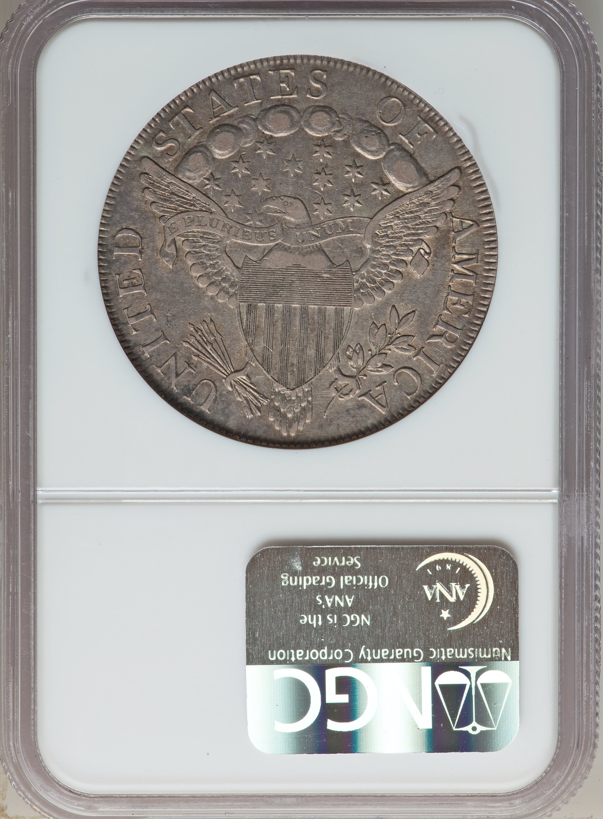 1798 $1  Large Eagle, Knob 9, 10 Arrows, 5 Vertical Lines, B-6, BB-96 AU50 CAC thumbnail 6