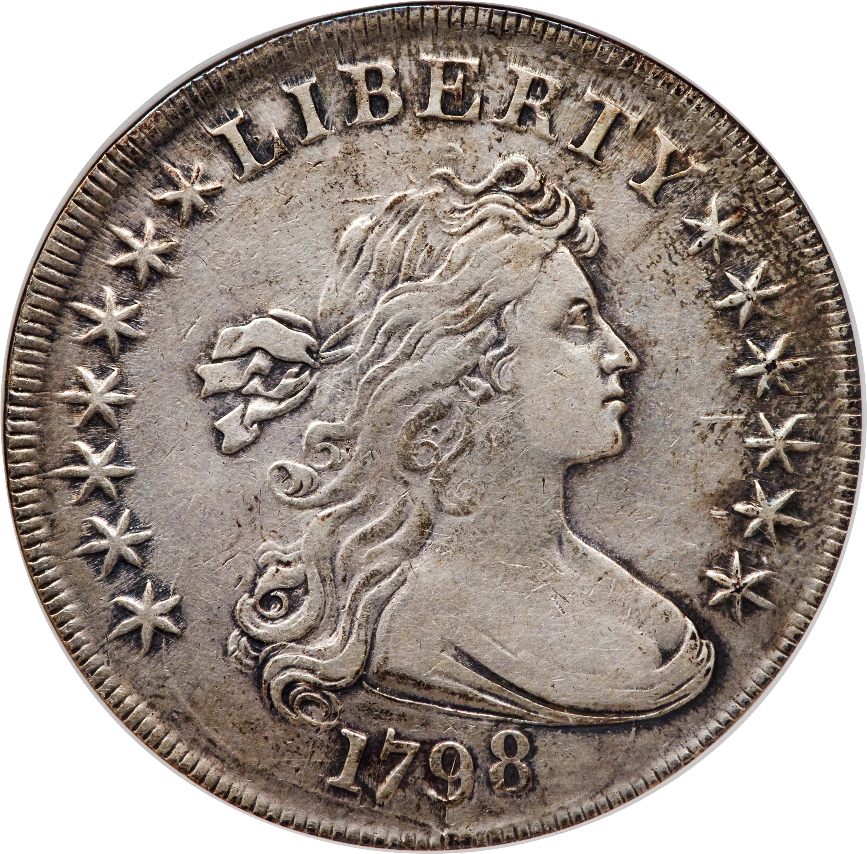 1798 $1 Large Eagle, Pointed 9, Close Date, B-28, BB-118, R.3, XF40 ANACS. ...