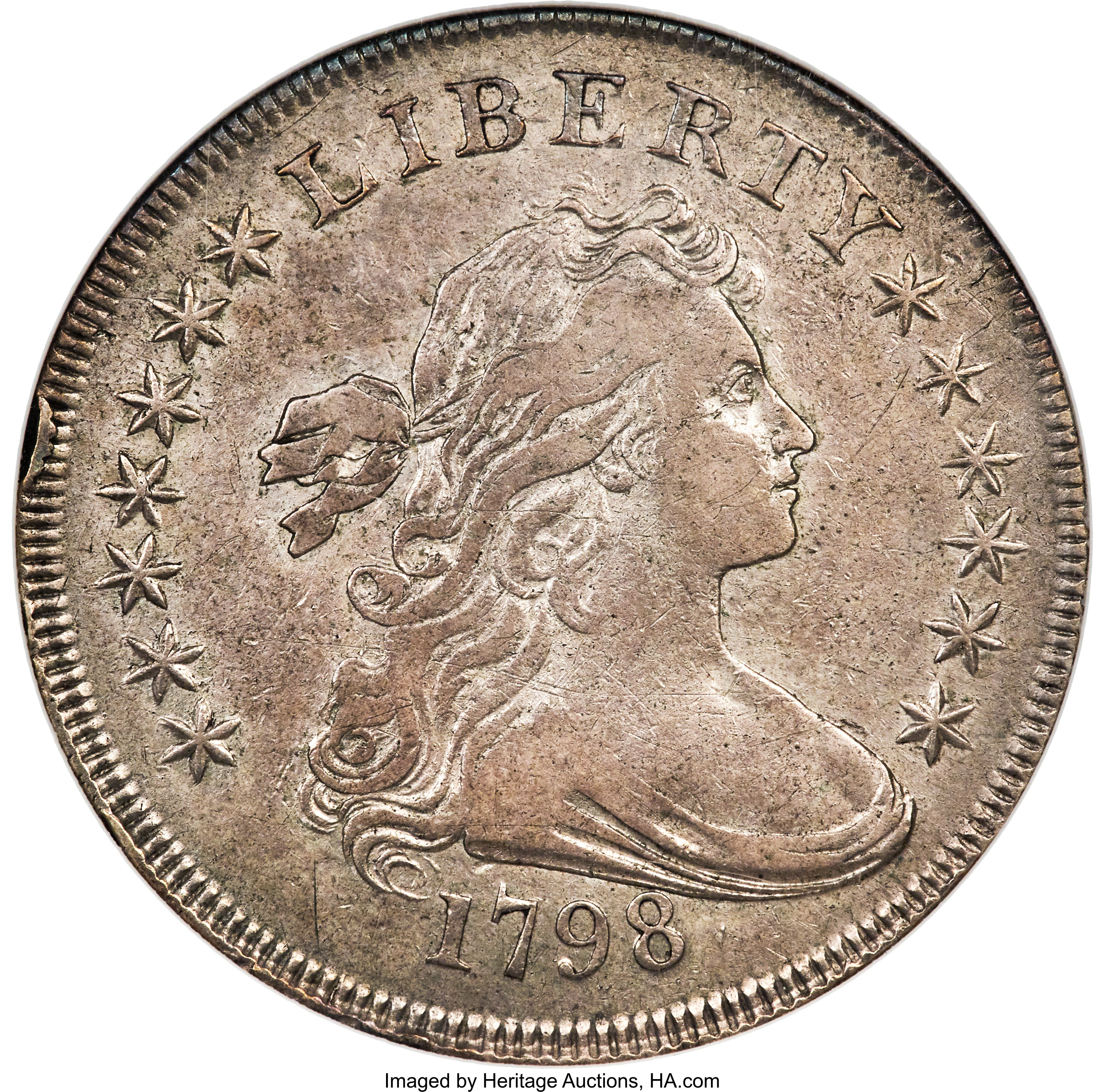 1798 $1 Large Eagle, Knob 9, 5 Vertical Lines, 10 Arrows, B-6, BB-96, R.3, XF40 ANACS. ...