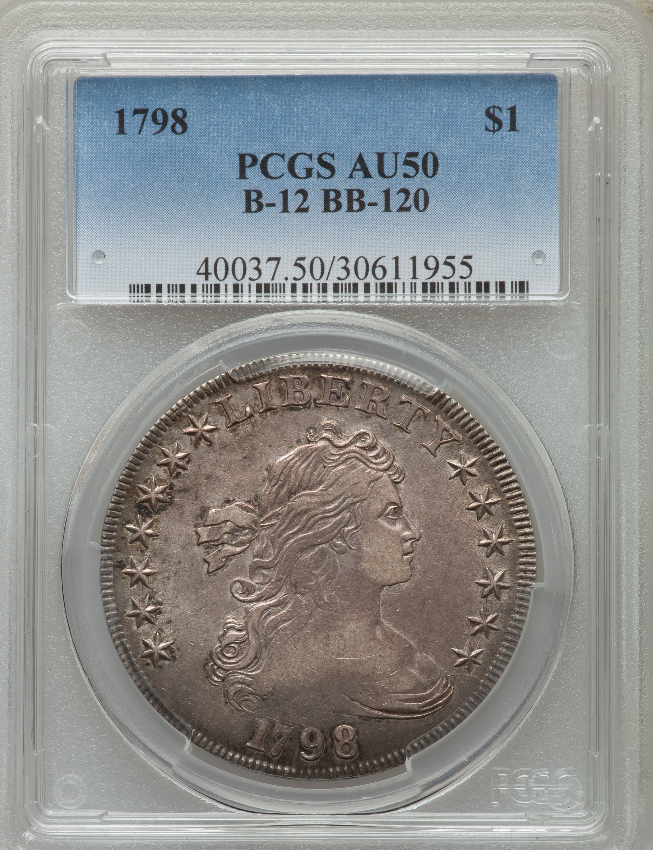 1798 $1  Large Eagle, Pointed 9, Wide Date, B-12, BB-120 MS62 CAC thumbnail 17