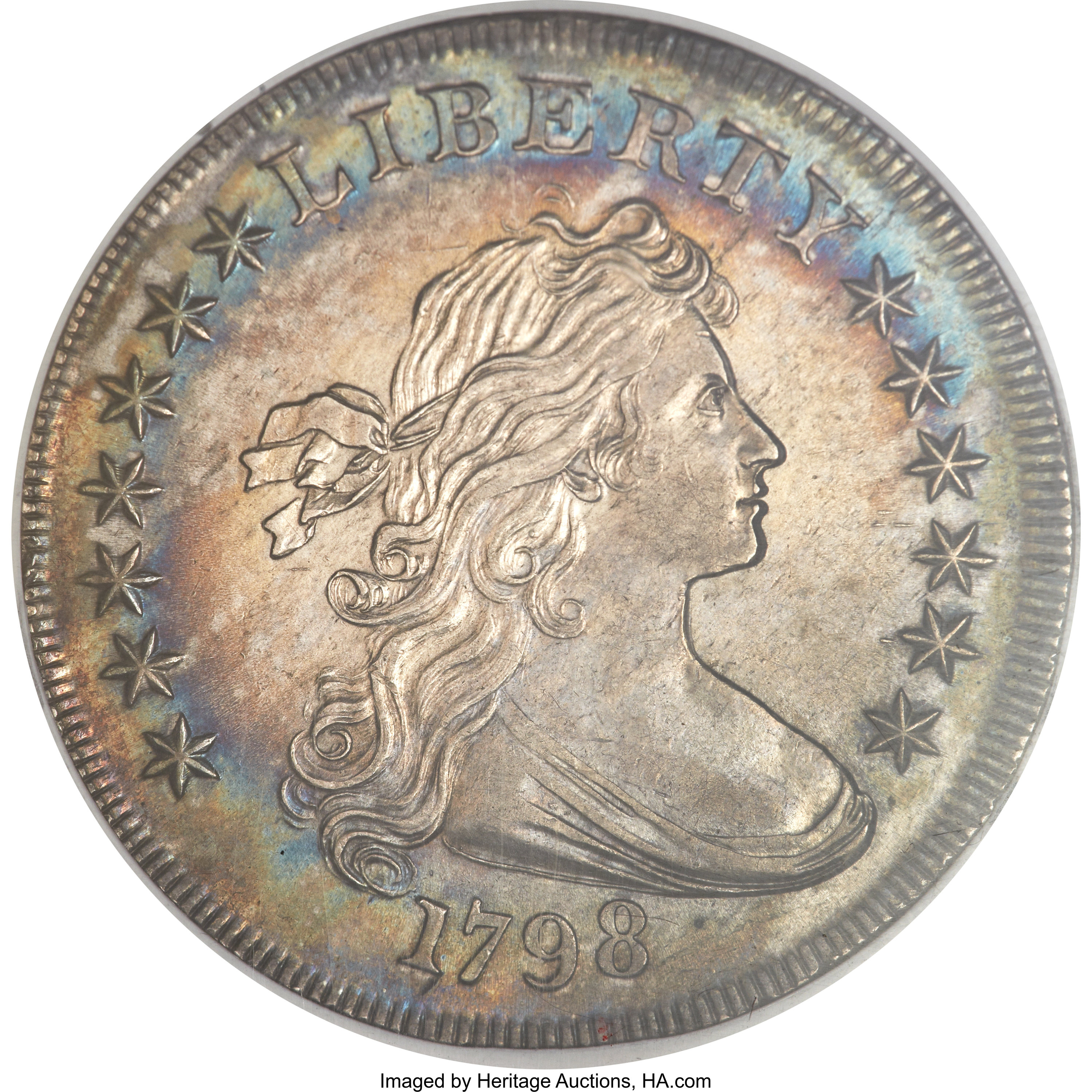 1798 $1 Large Eagle, Pointed 9, Close Date, B-27, BB-113, R.2, AU55 NGC. ...