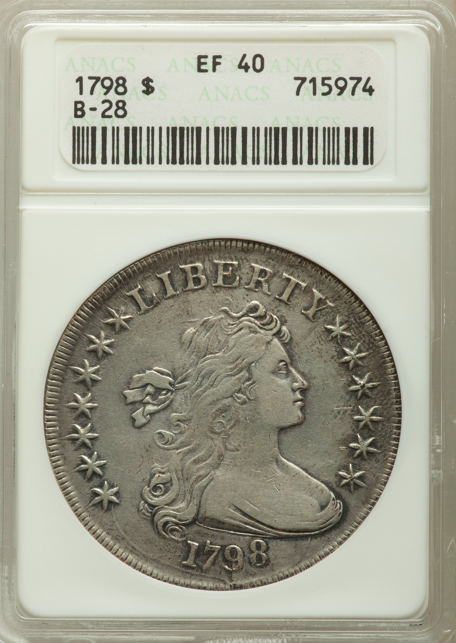 1798 $1  Large Eagle, Pointed 9, Close Date, B-28, BB-118 XF40 thumbnail 9