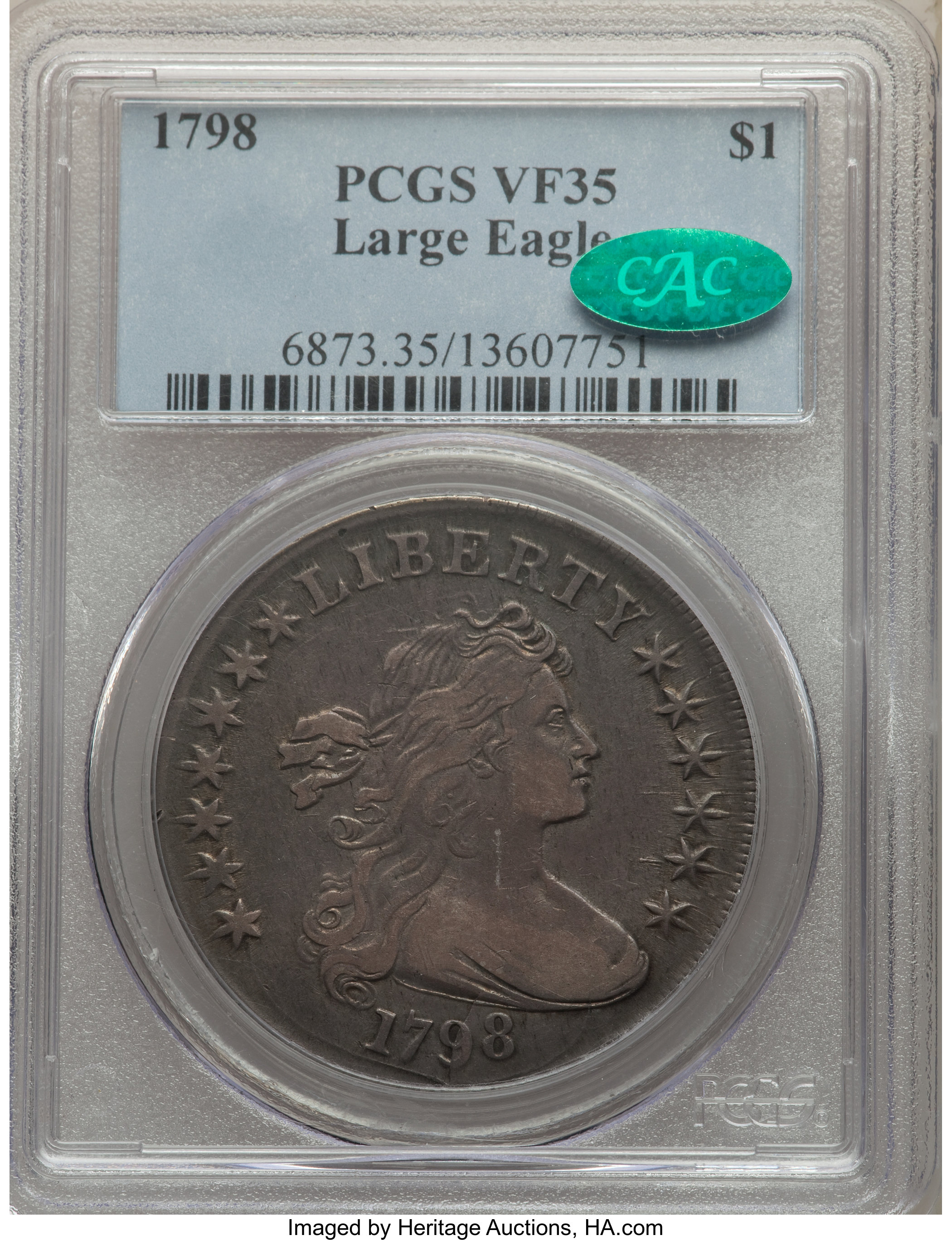 1798 $1  Large Eagle, Pointed 9, Close Date, B-29, BB-119 F12 CAC thumbnail 25