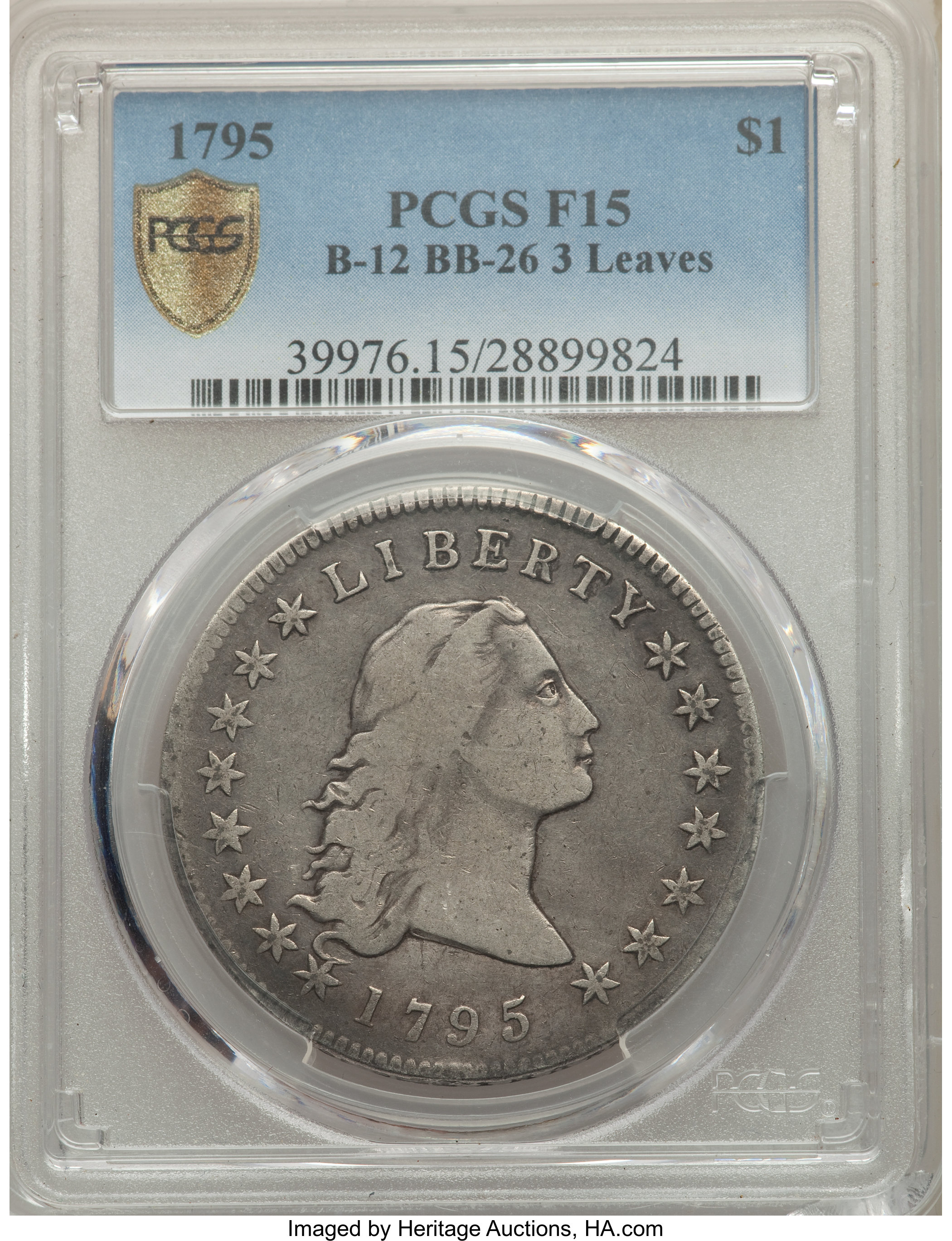 1795 $1  Flowing Hair, 3 Leaves, B-12, BB-26 P1 thumbnail 5