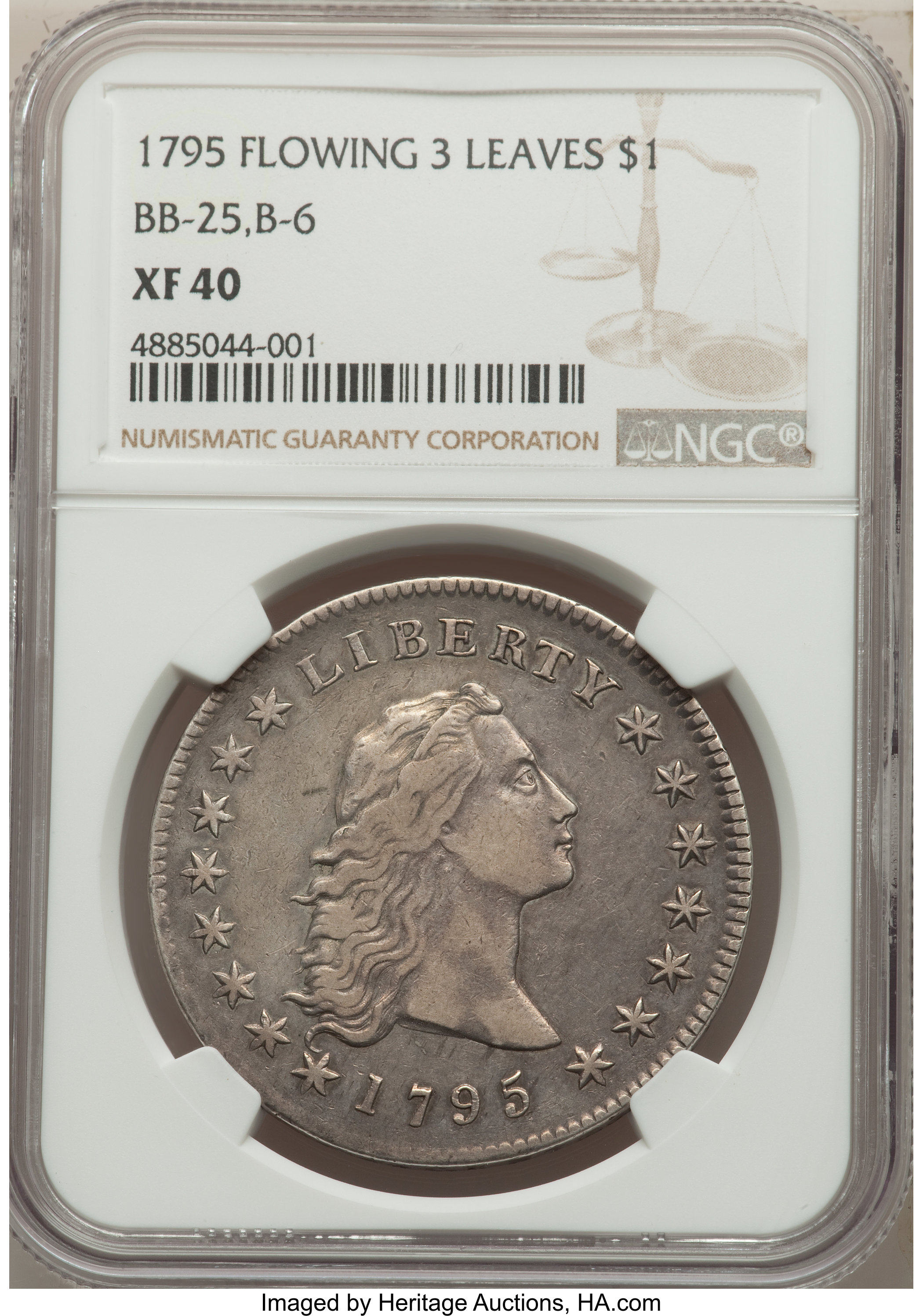 1795 $1  Flowing Hair, 3 Leaves, B-6, BB-25 MS64 thumbnail 12