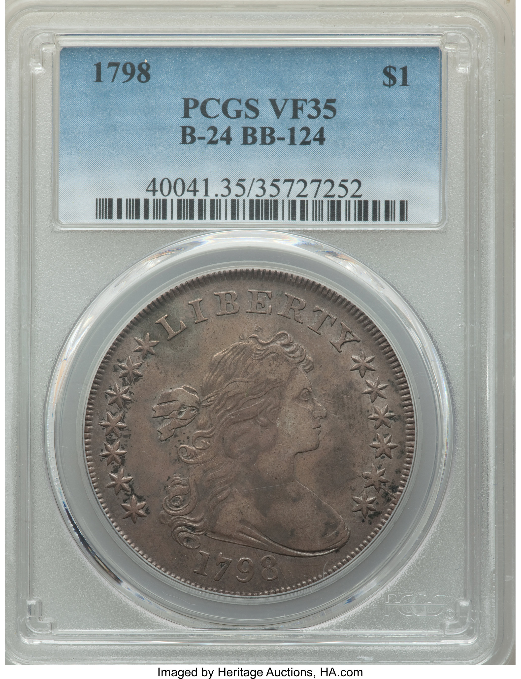 1798 $1  Large Eagle, Pointed 9, 5 Berries, B-24, BB-124 F12 CAC thumbnail 24