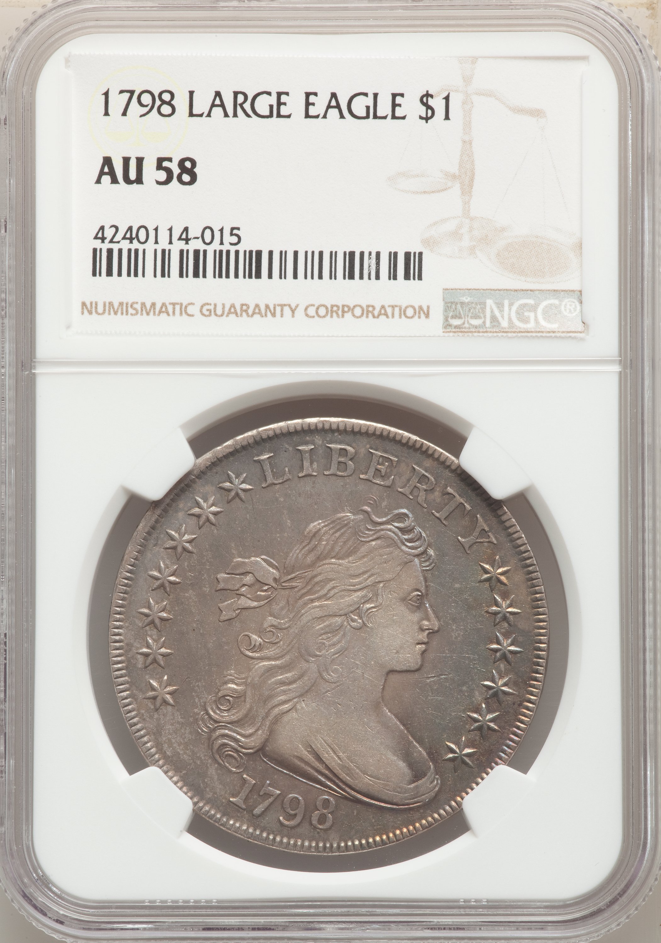 1798 $1  Large Eagle, Pointed 9, Close Date, B-27, BB-113 AU58 thumbnail 5