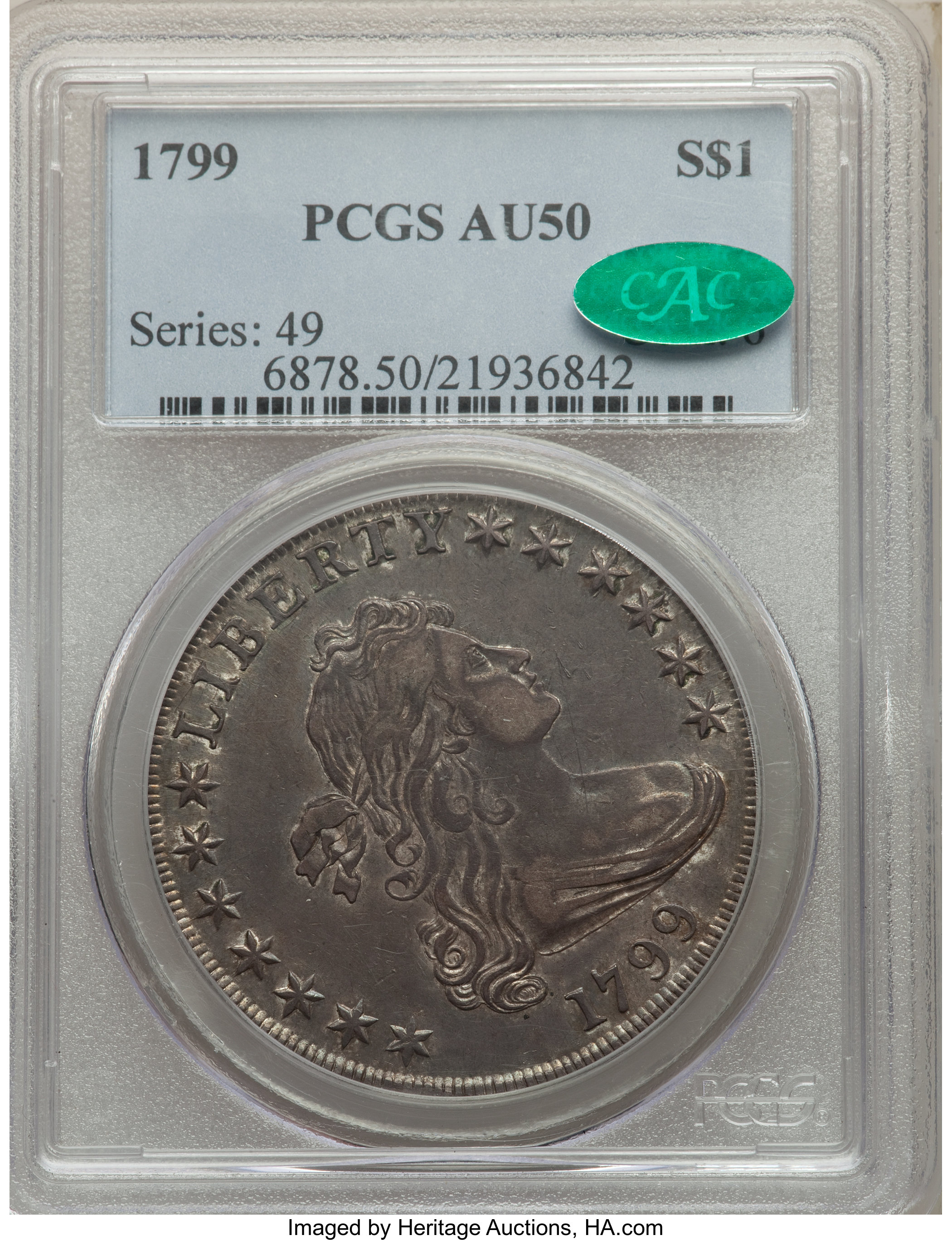 1799 $1  7x6 Stars, B-8, BB-165 AU50 thumbnail 4