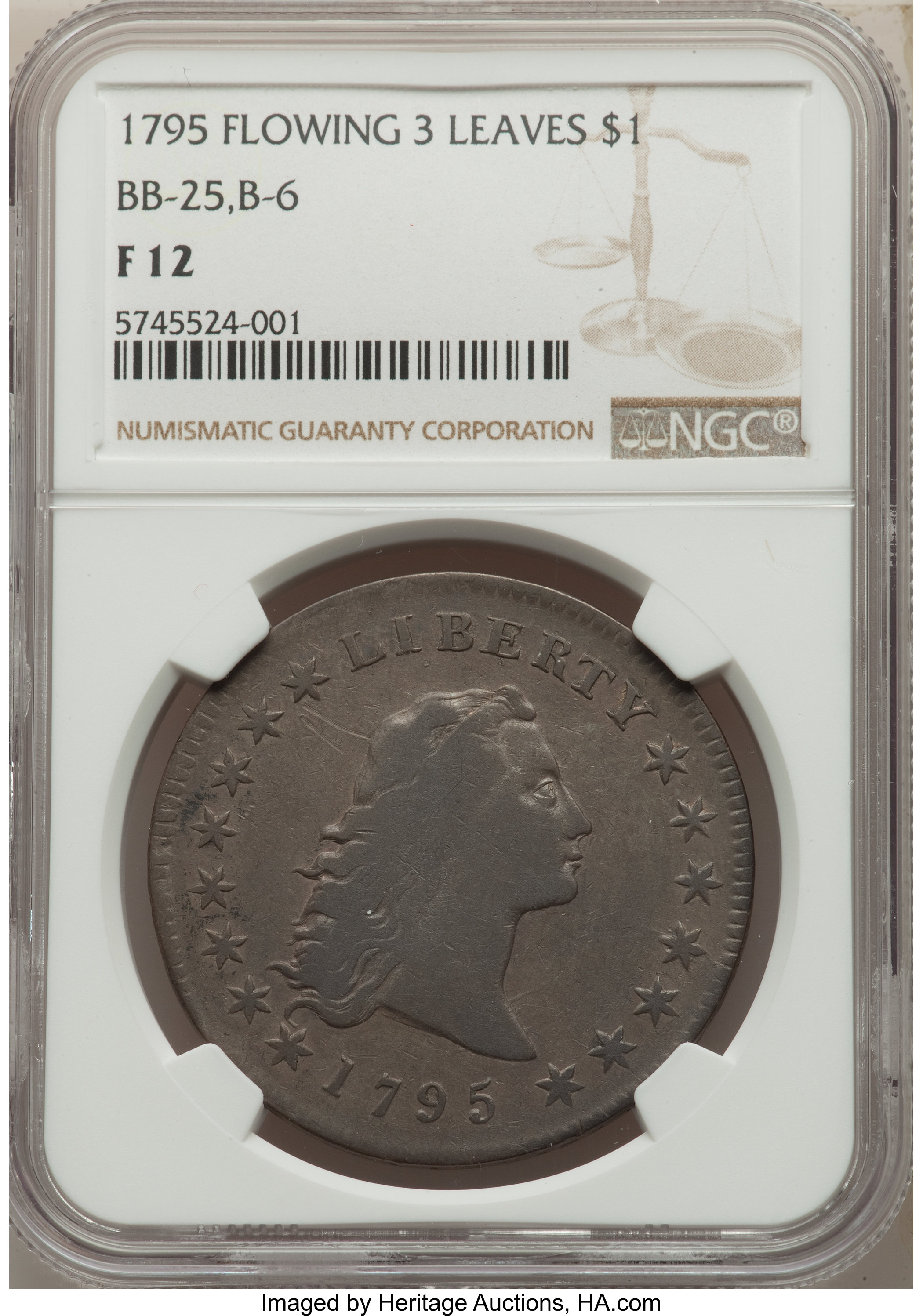 1795 $1  Flowing Hair, 3 Leaves, B-6, BB-25 P1 thumbnail 16