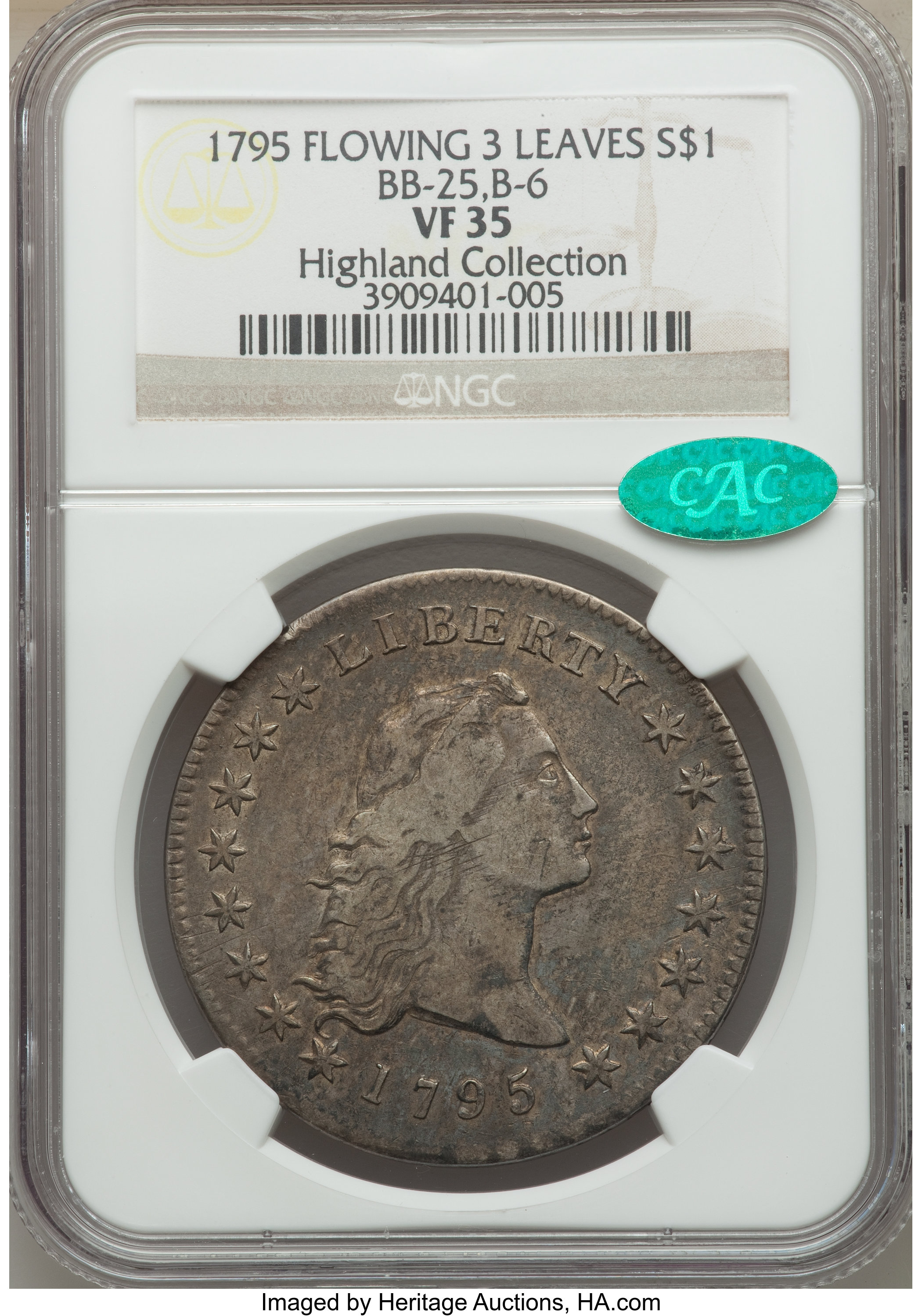 1795 $1  Flowing Hair, 3 Leaves, B-6, BB-25 MS64 thumbnail 17