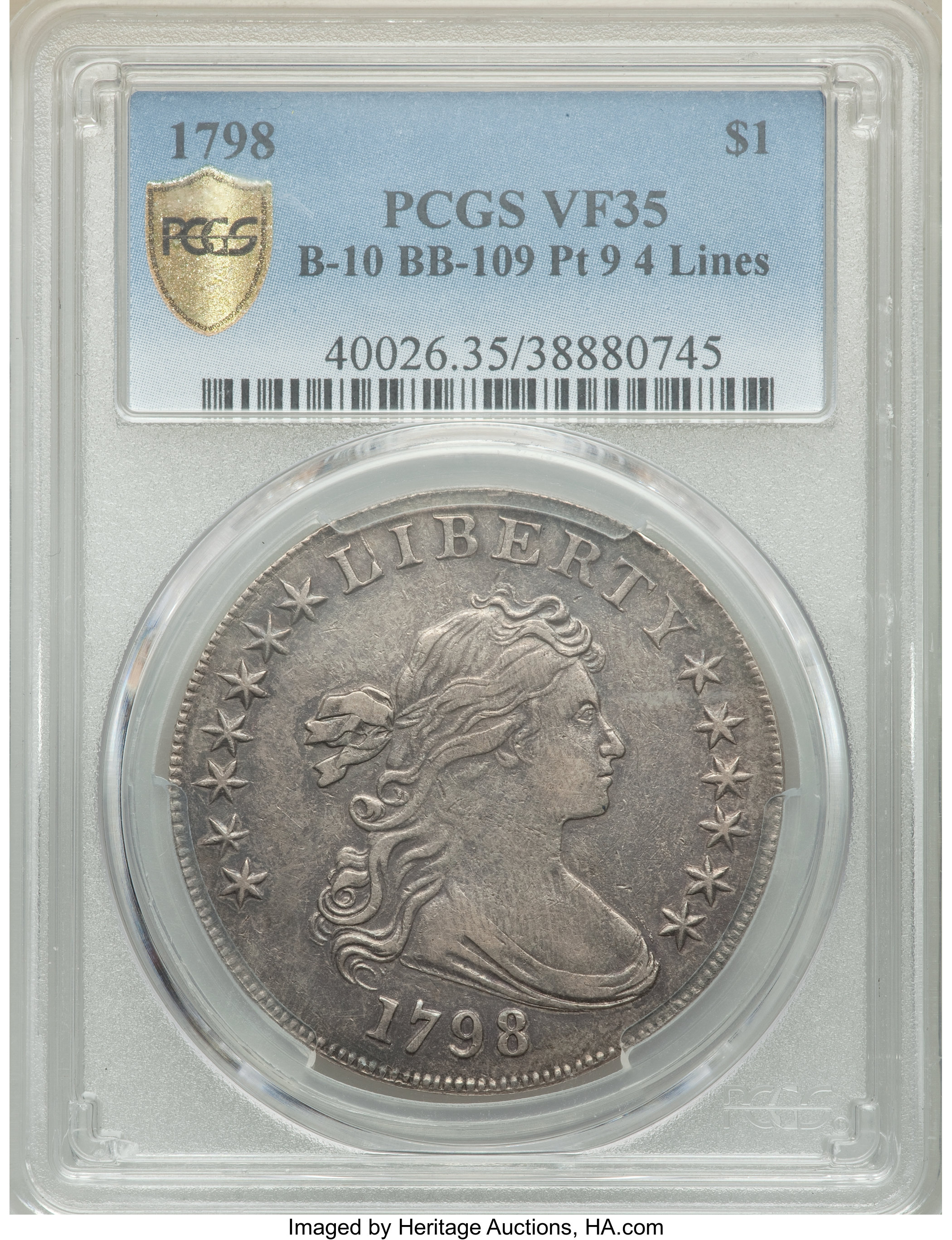 1798 $1  Large Eagle, Pointed 9, 5 Berries, B-10, BB-109 AG3 CAC thumbnail 20