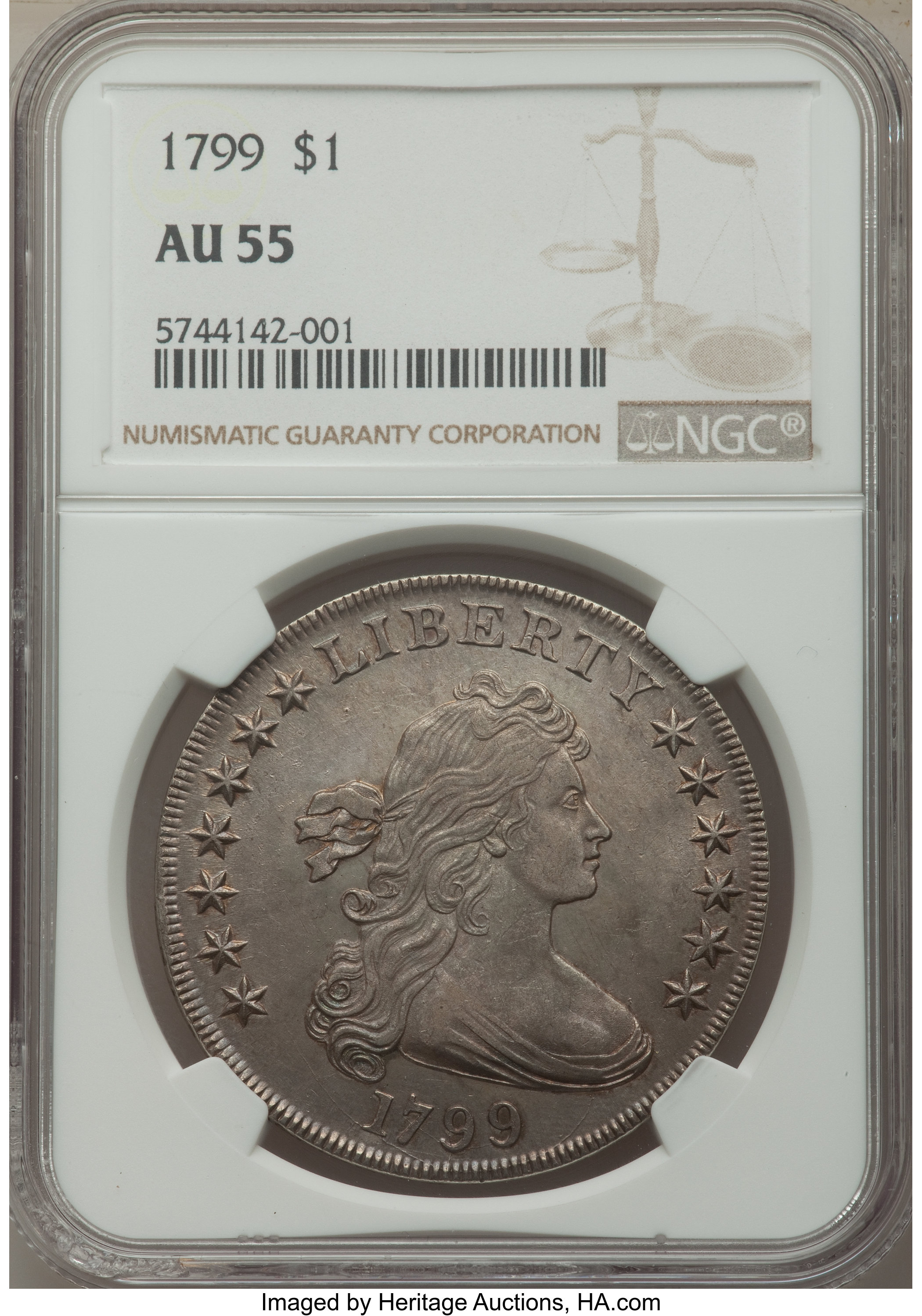 1799 $1  7x6 Stars, B-12, BB-160 AU55 CAC thumbnail 4