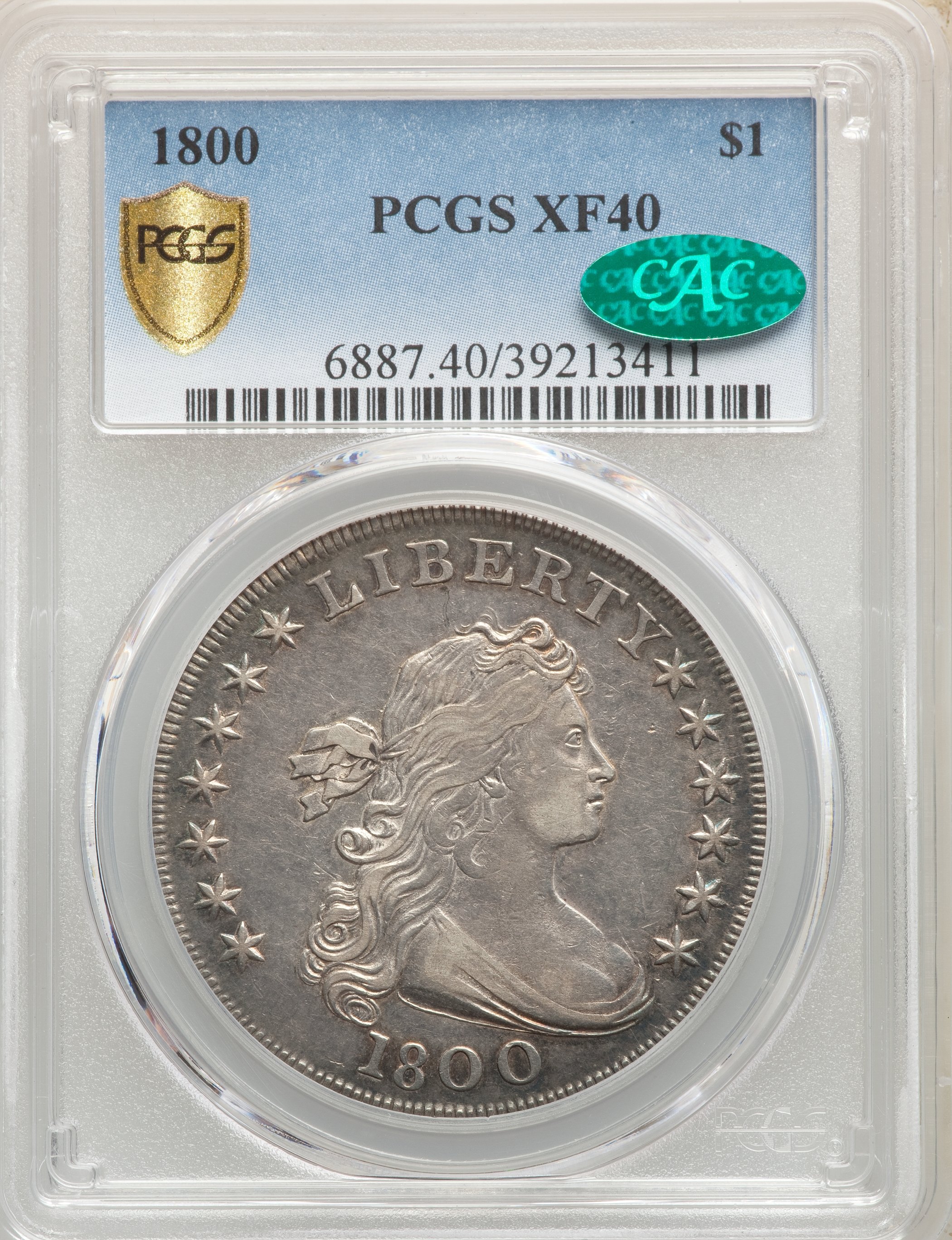 1800 $1  Wide Date, Low 8 XF40 CAC thumbnail 4