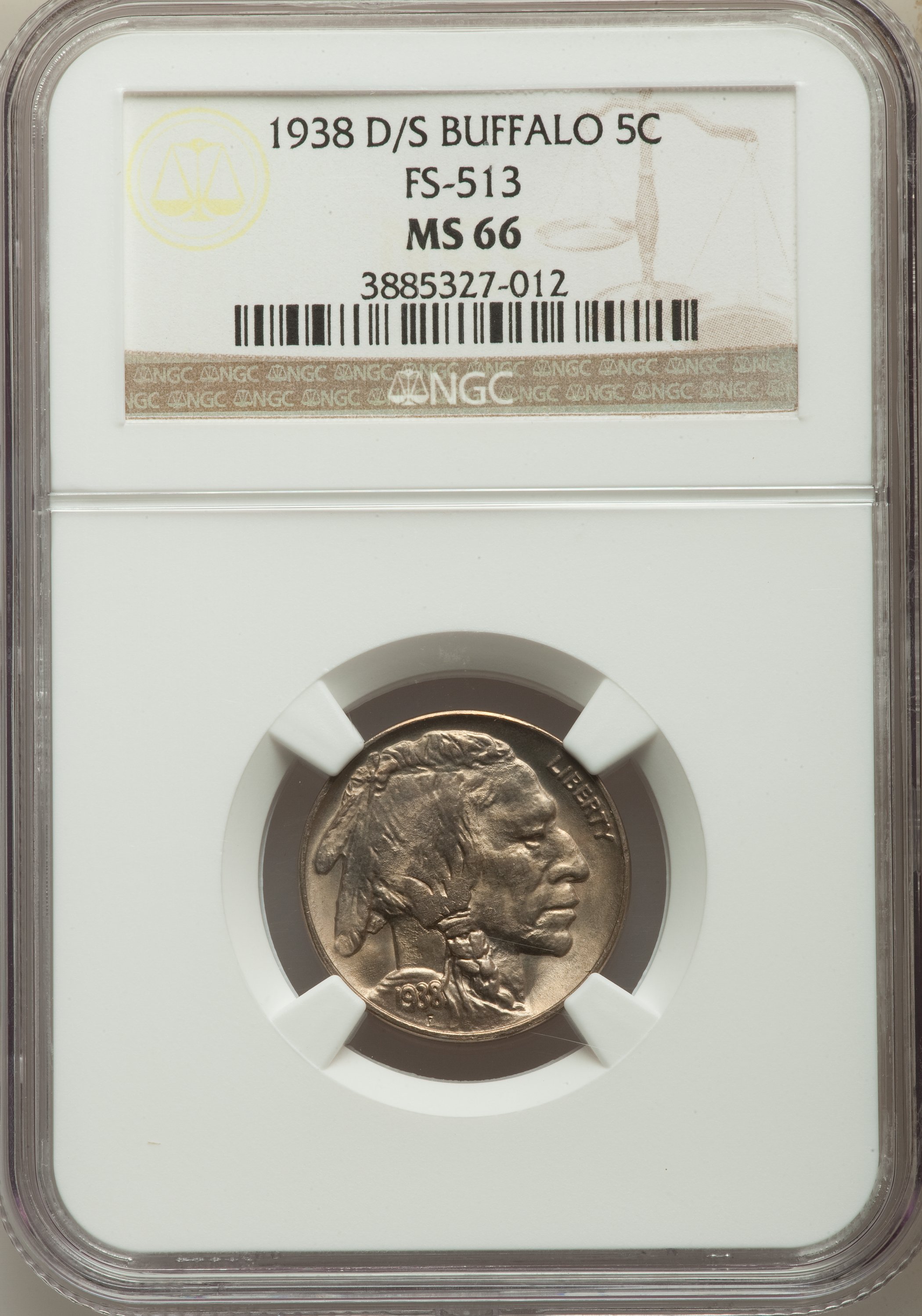 1938-D/S 5C FS-513 MS66 NGC. NGC Census: (0/0). PCGS Population: (9/1). Mintage 7,020,000. ...