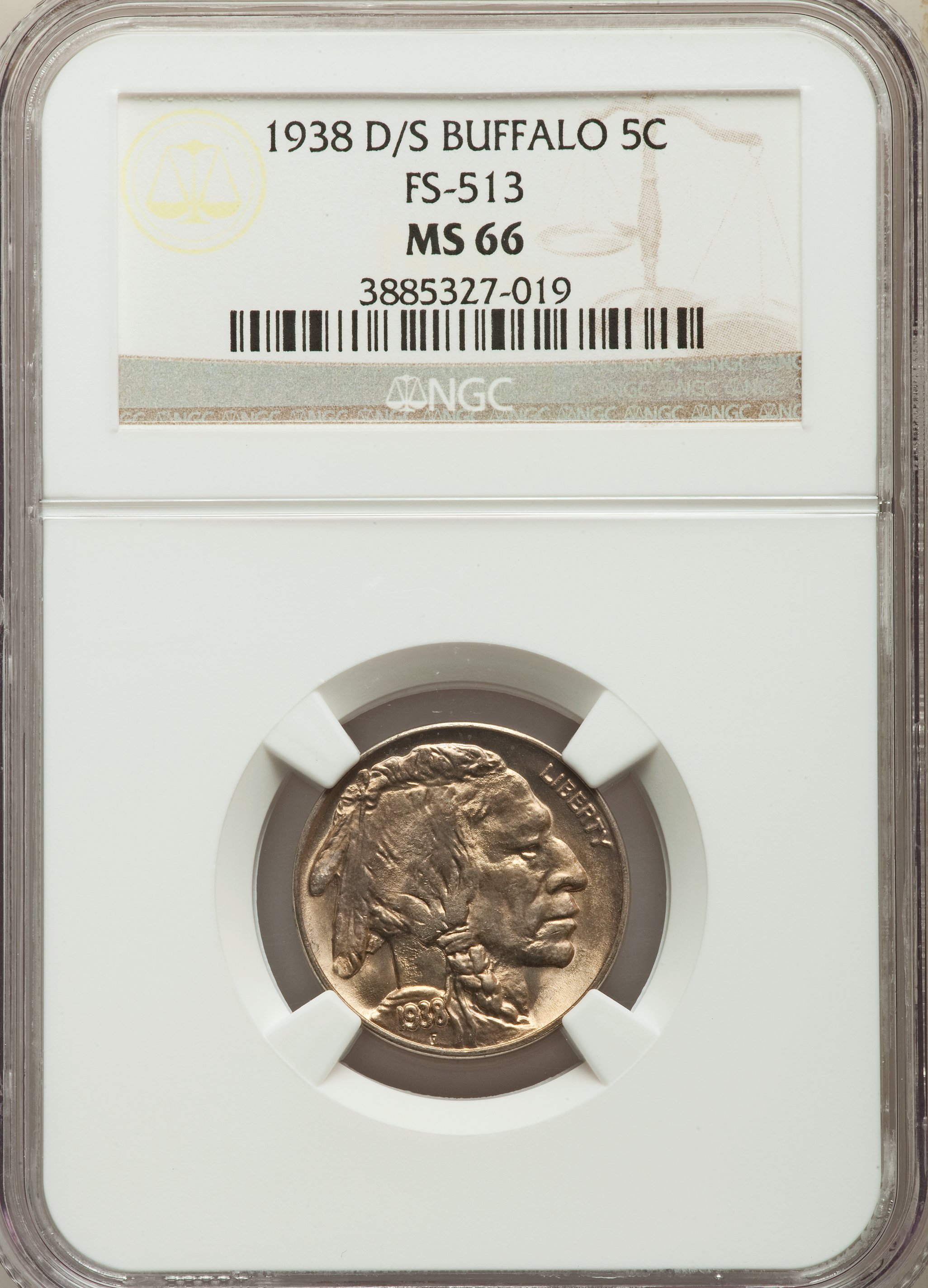 1938-D/S 5C FS-513 MS66 NGC. NGC Census: (0/0). PCGS Population: (9/1). Mintage 7,020,000. ...